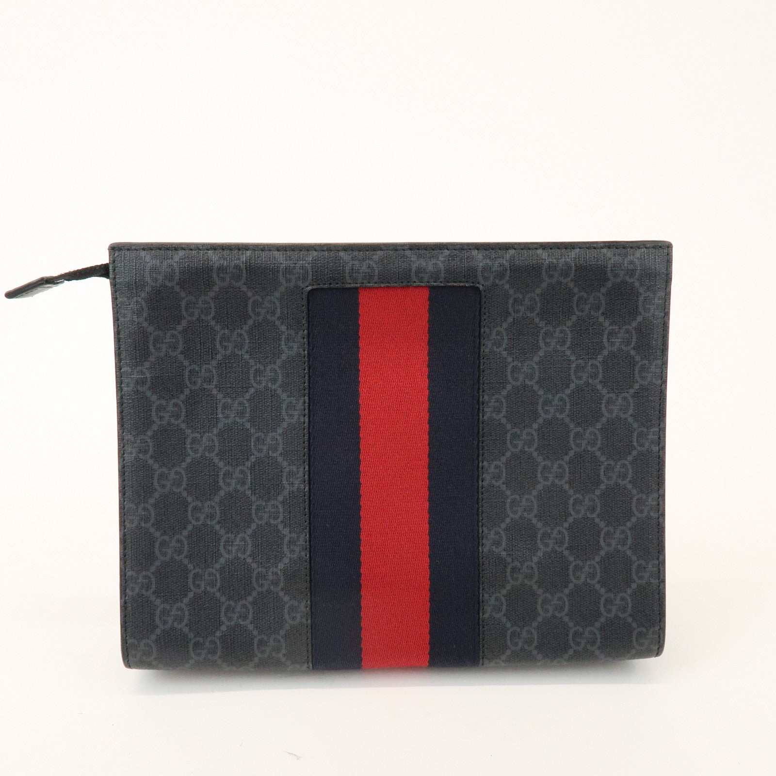 GUCCI Sherry GG Supreme Leather Clutch Bag Pouch Black Red 475316