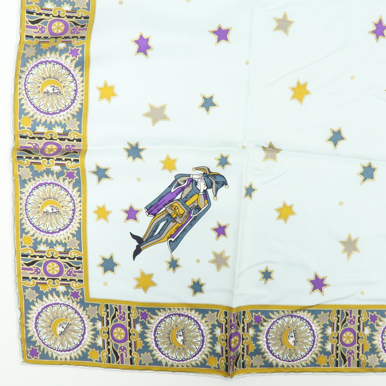 Christian Dior Silk 100% Scarf Celestial Star Motif Light Blue