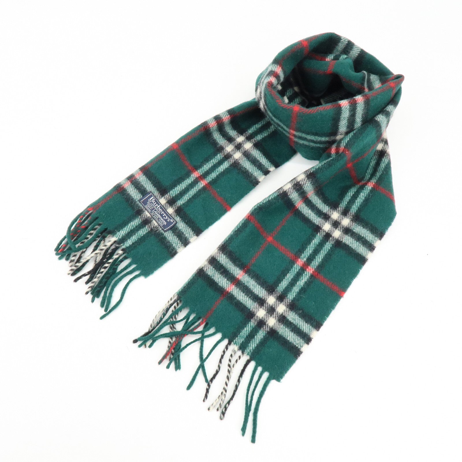 BURBERRY Plaid Cashmere 100% Scarf Green White Red