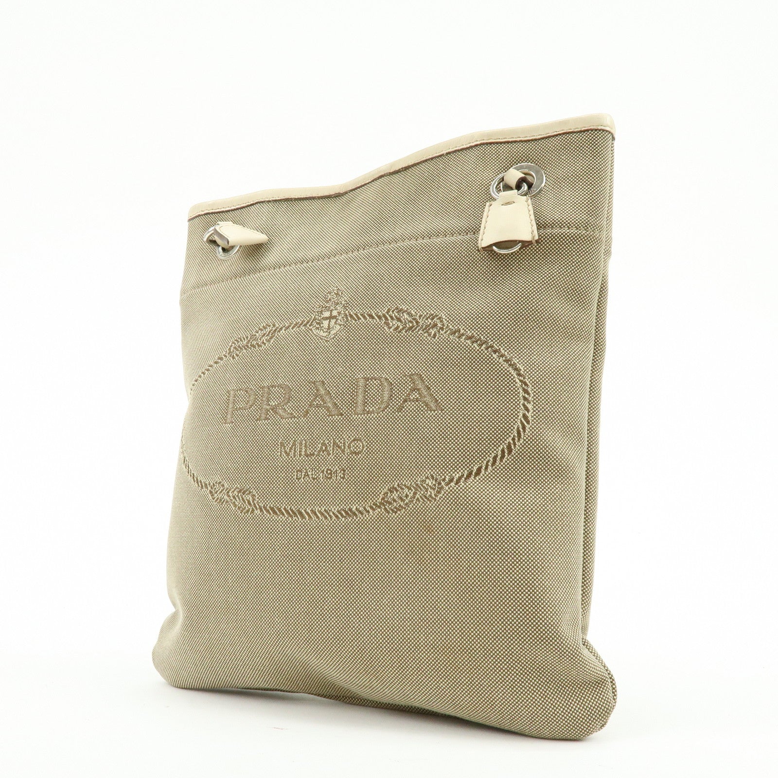PRADA Logo Jacquard Leather Shoulder Bag Crossbody Bag Beige