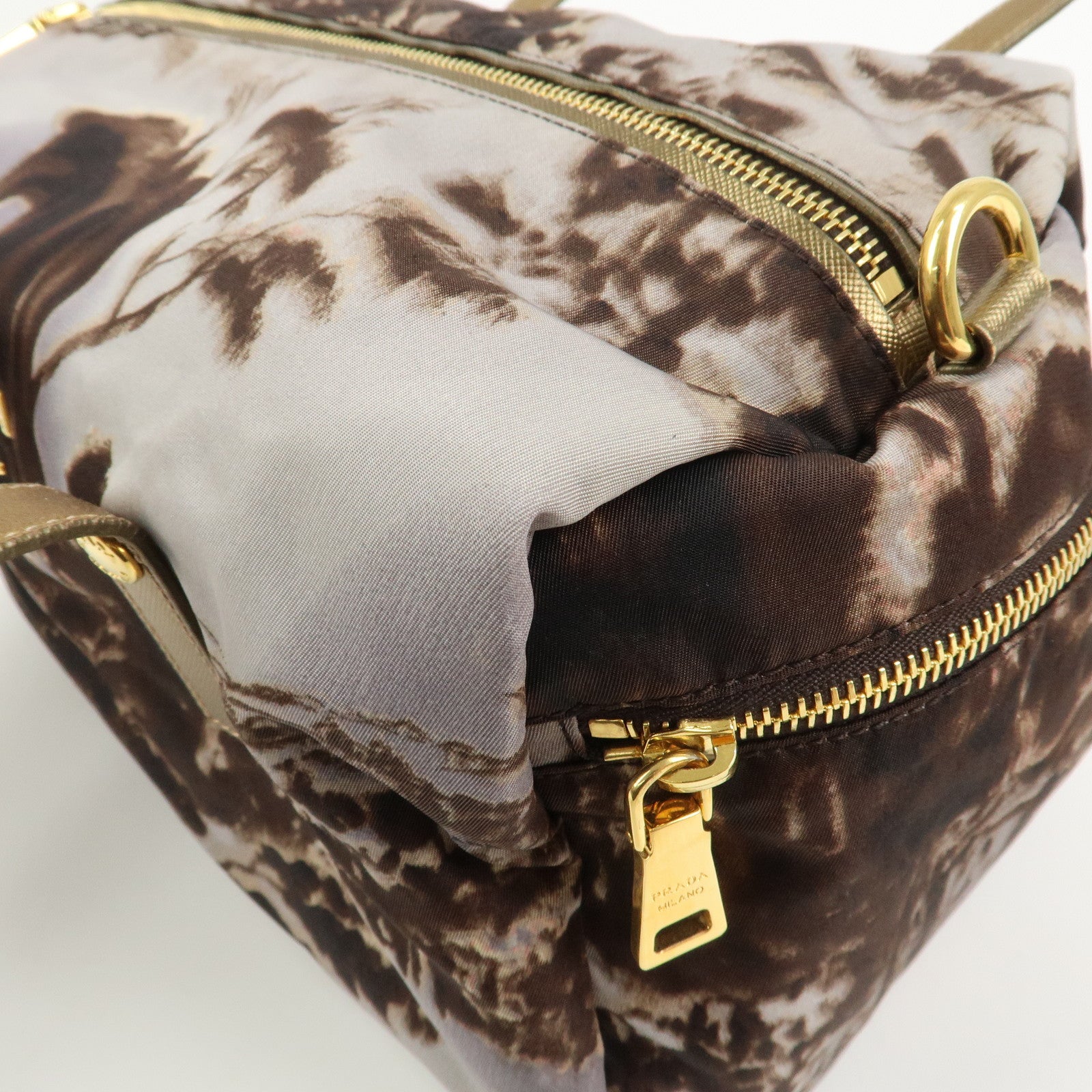 PRADA Logo Nylon Leather Boston Bag Shoulder Bag Gray Gold BL0567