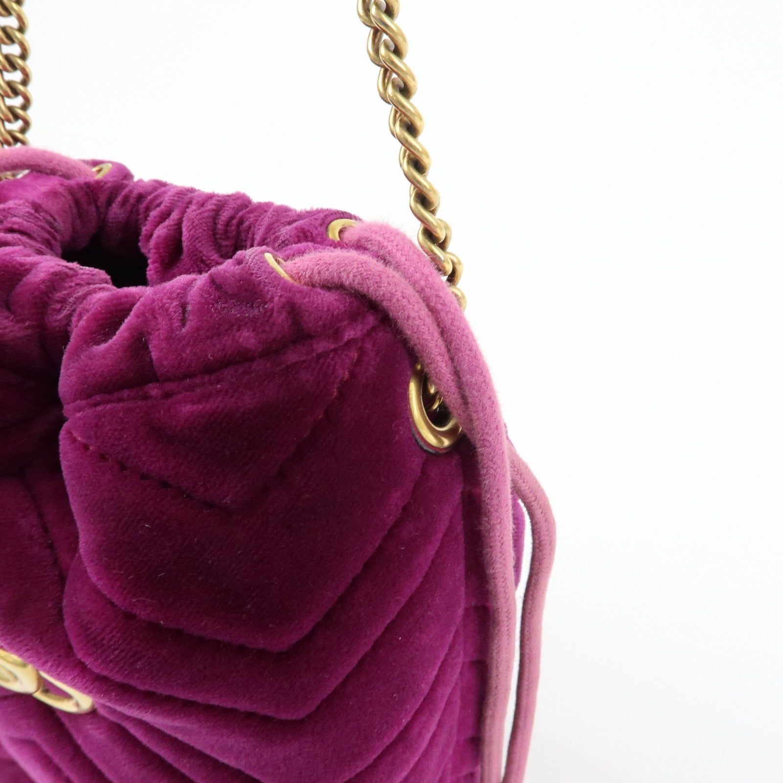 GUCCI GG Marmont Velvet Leather Small Bucket Chain Bag 575163