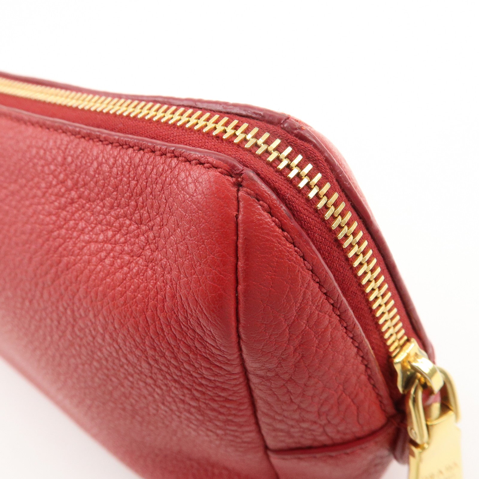 PRADA Logo Leather Pouch Cosmetic Pouch Red