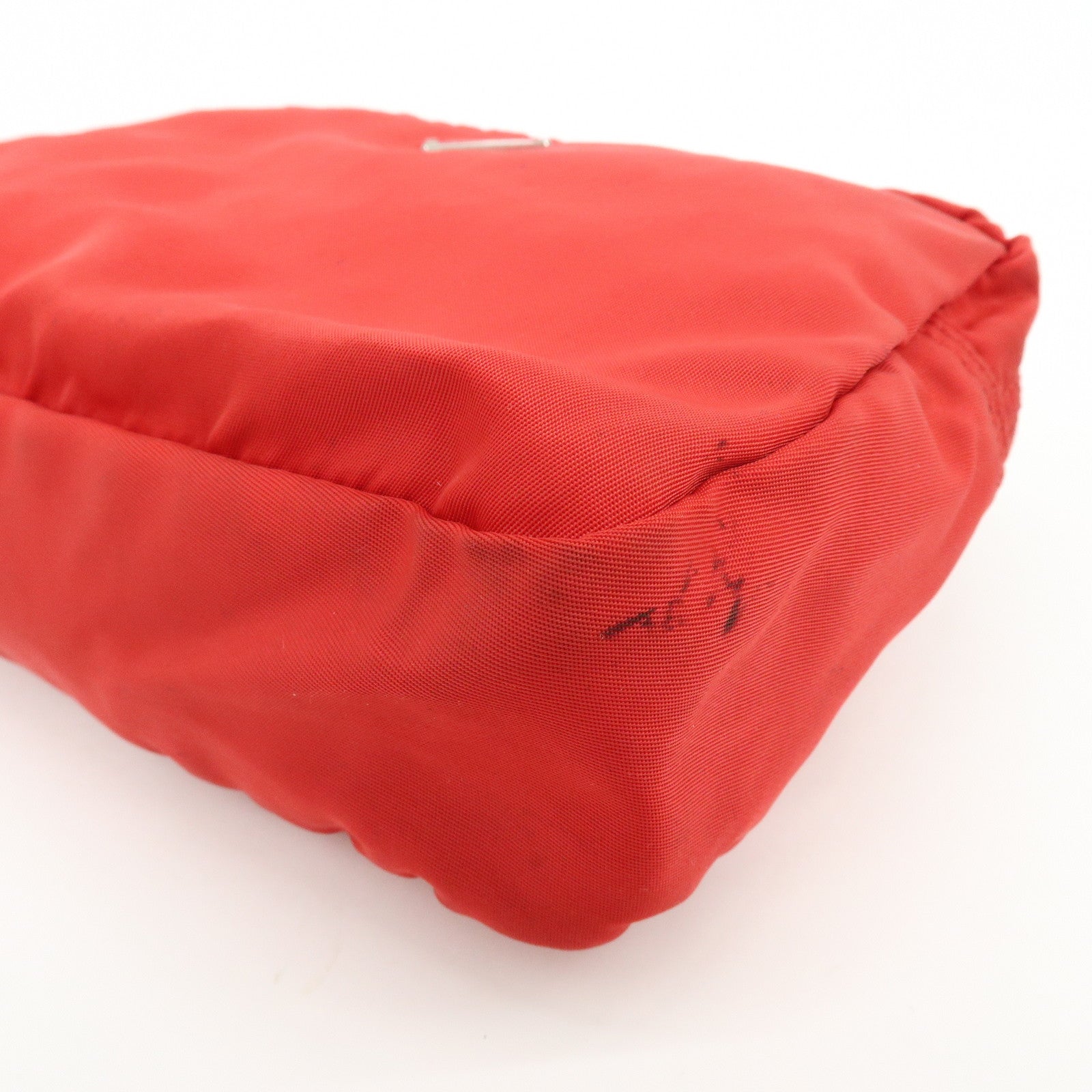 PRADA Triangle Logo Set of 2 Nylon Pouch Cosmetic Pouch Red Khaki