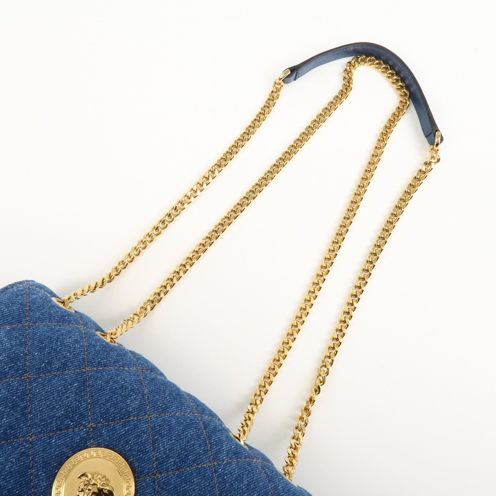 GIANNI VERSACE Demin Leather Chain Shoulder Bag Blue