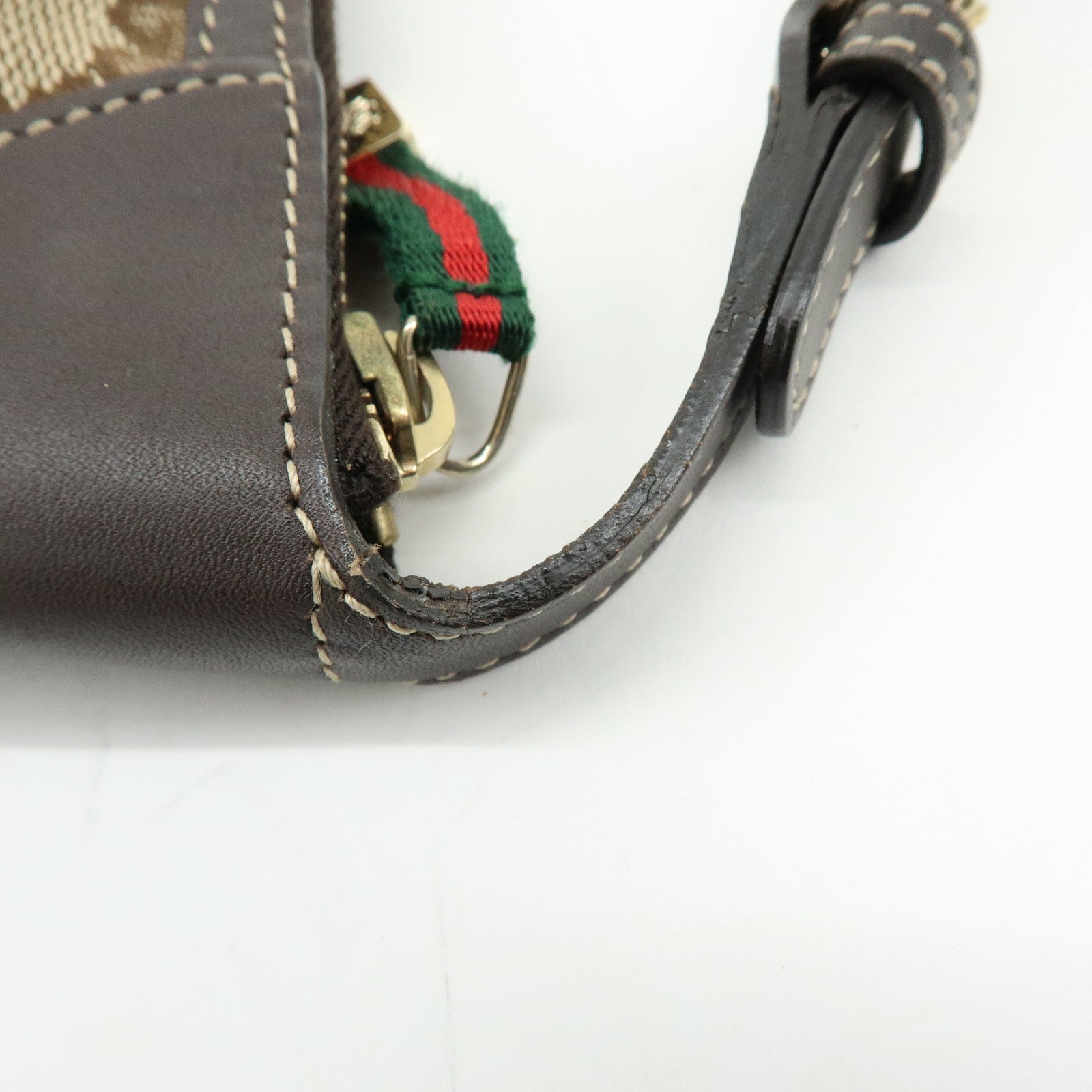 GUCCI Sherry Canvas Leather Accessory Pouch Hand Bag Beige 224093