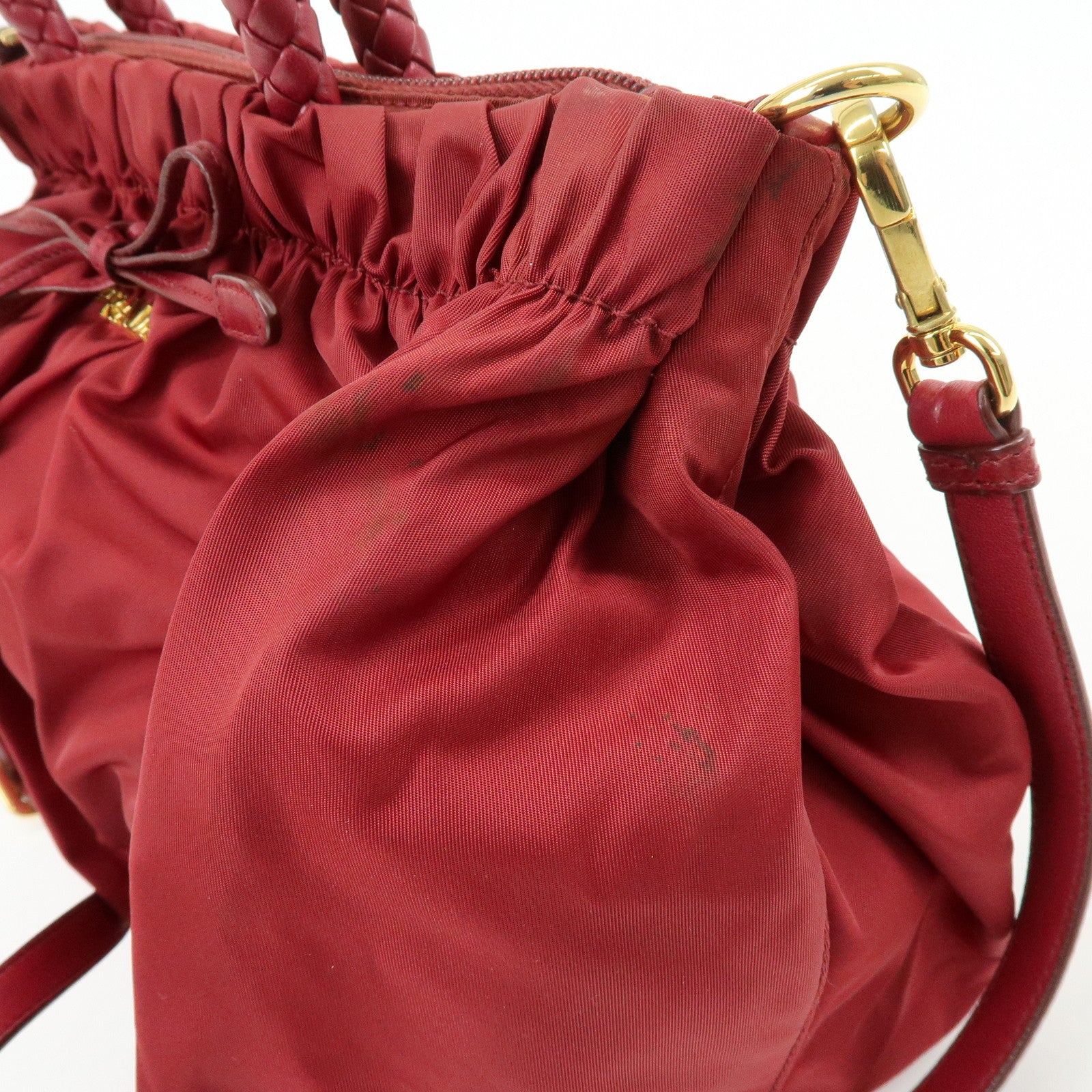 PRADA Nylon Leather Ribbon 2Way Bag Hand Bag Shoulder Bag Red