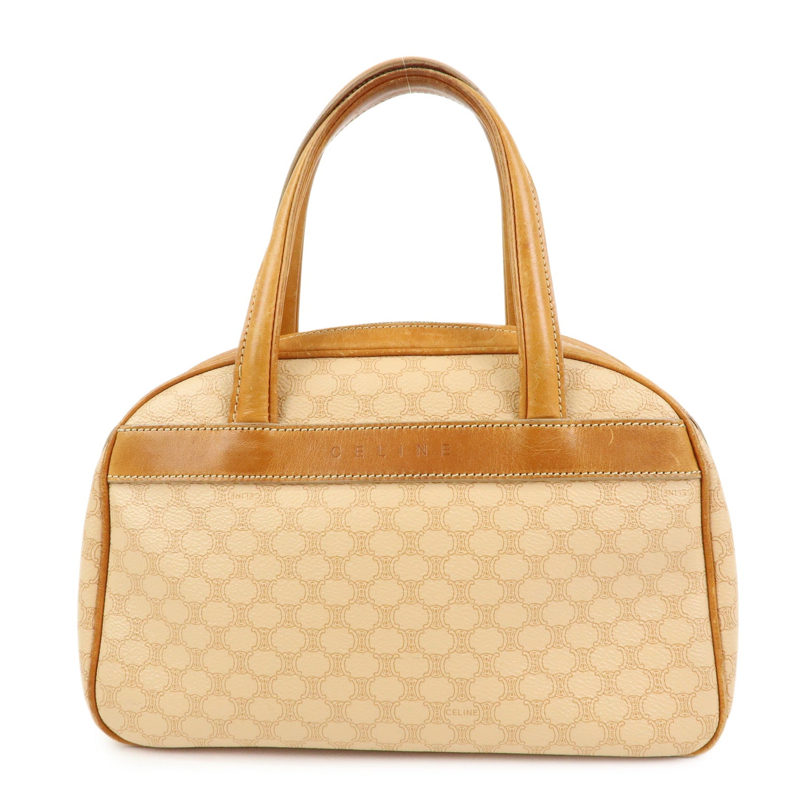 CELINE Macadam PVC Leather Hand Bag Boston Bag Beige Camel