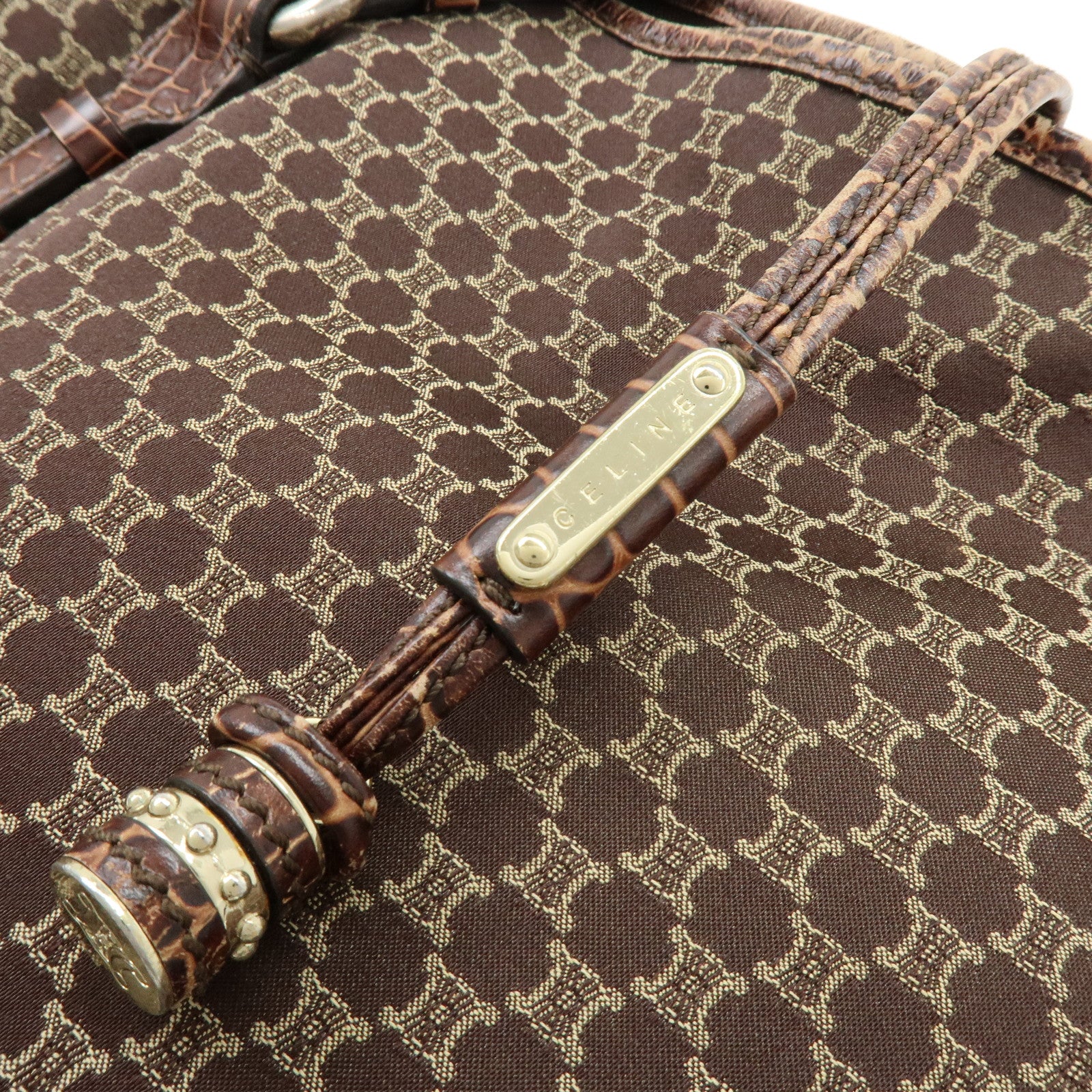 CELINE Macadam Bittersweet Canvas Leather Shoulder Bag Brown