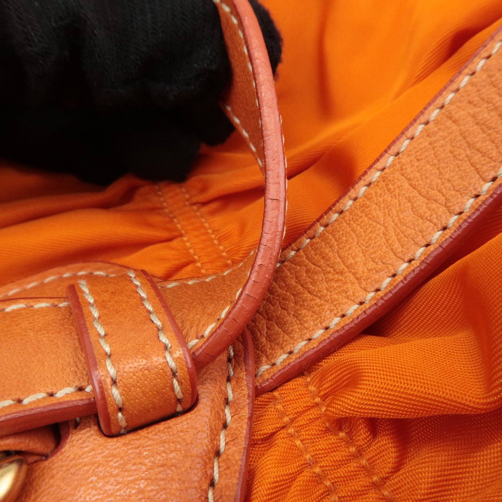 PRADA Triangle Logo Nylon Leather 2Way Bag Hand Bag Orange BN1407 Used