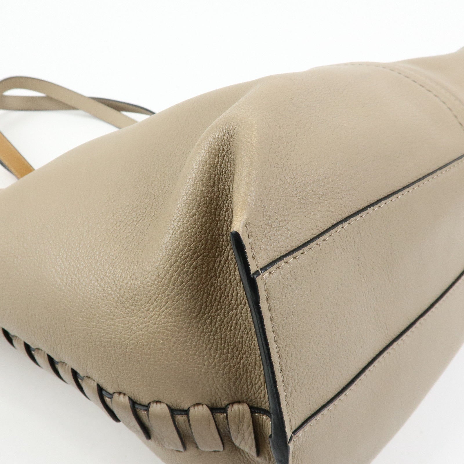 Chloe Leather Whipstitch Tote Bag Shoulder Bag Greige Beige