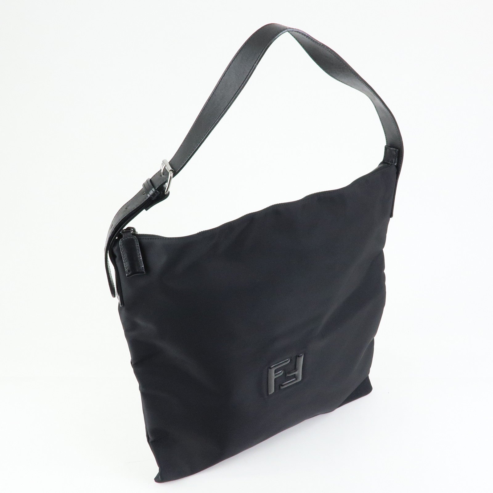 FENDI Logo Nylon Leather Shoulder Bag Hand Bag Black