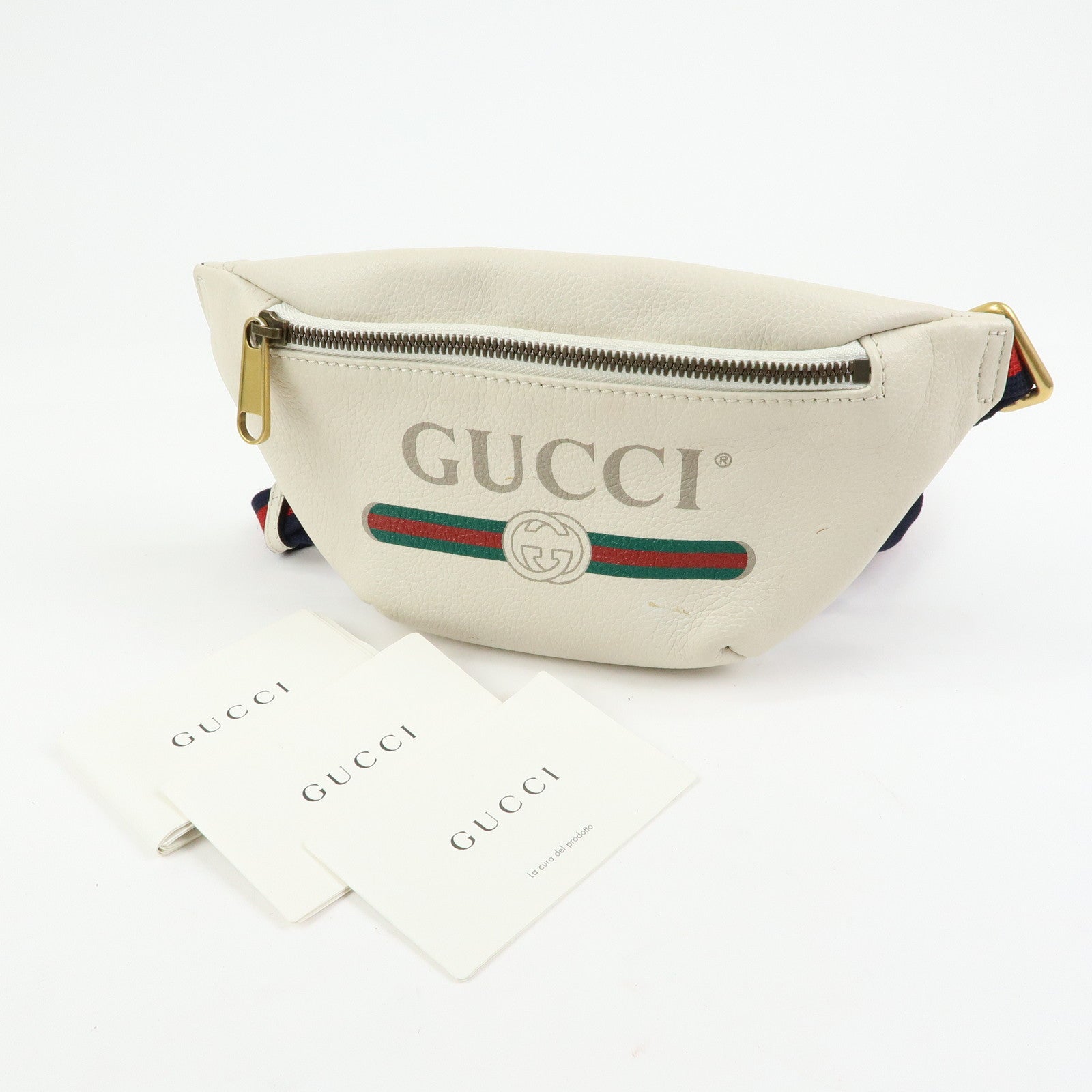 GUCCI Sherry Leather Waist Pouch Body Bag White 527792