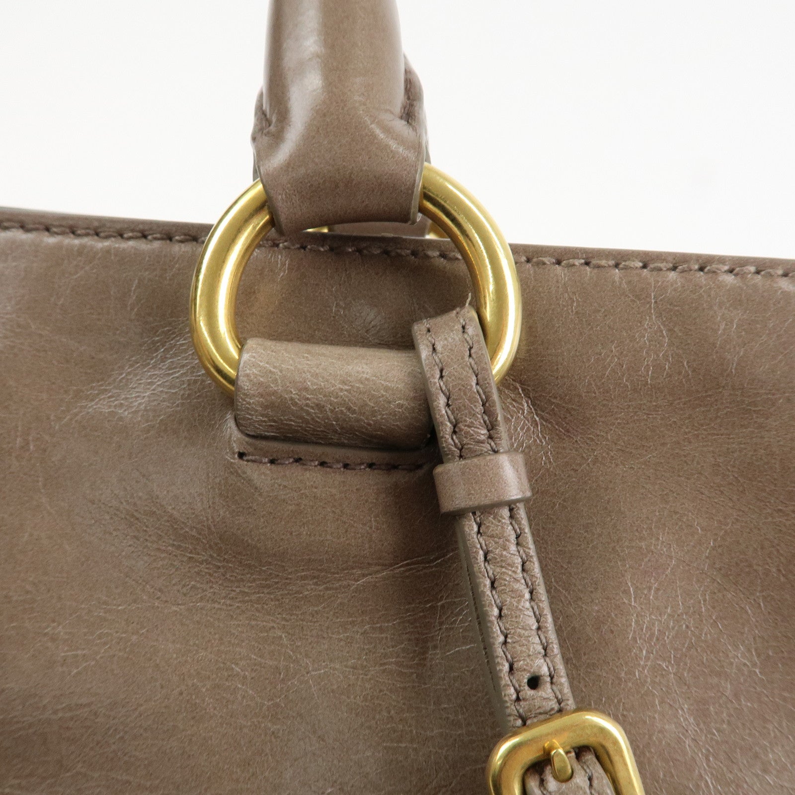 PRADA Logo Leather 2Way Bag Hand Bag Shoulder Bag Greige BN2533 Used