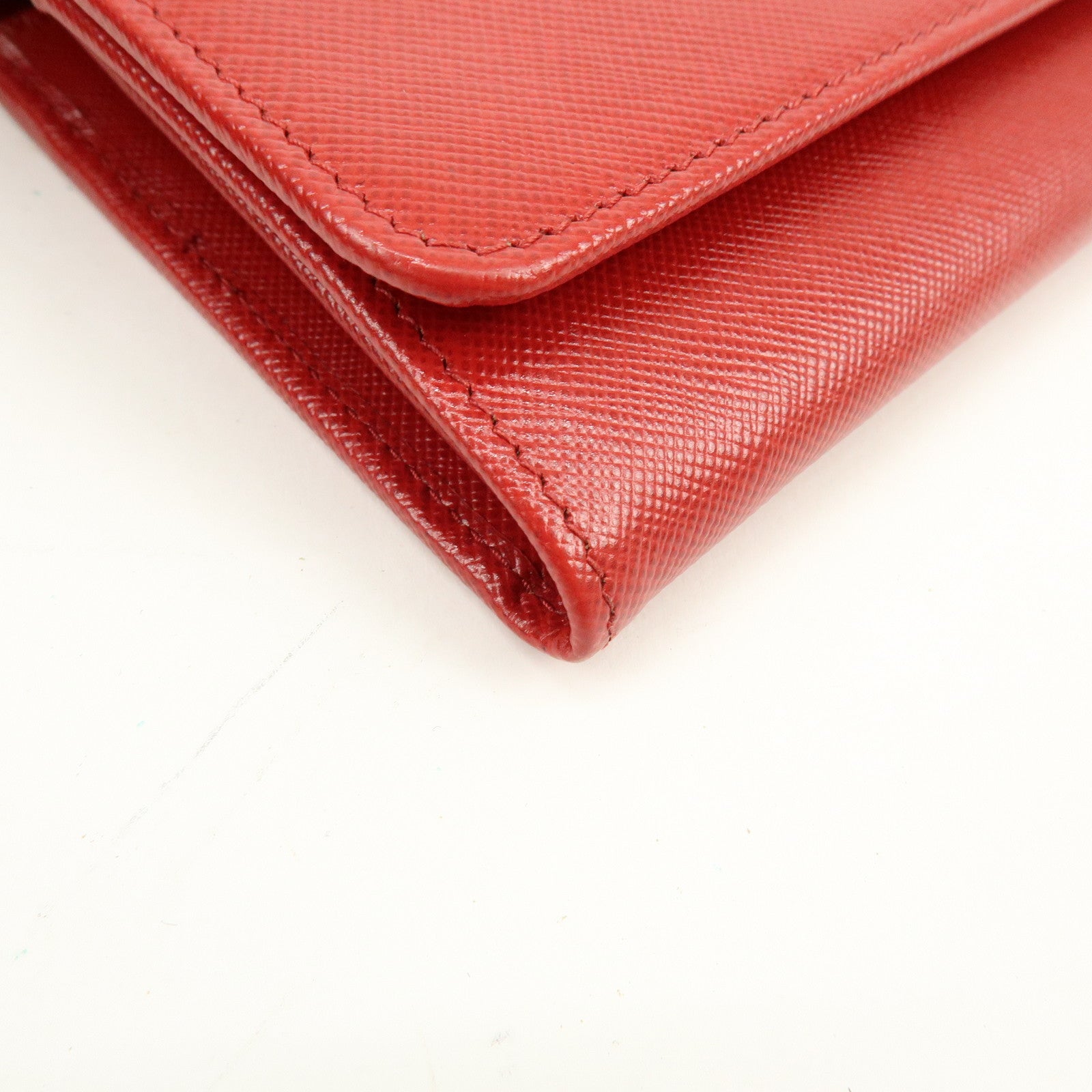 PRADA Saffiano Leather Chain Wallet Shoulder Bag Red 1M1290