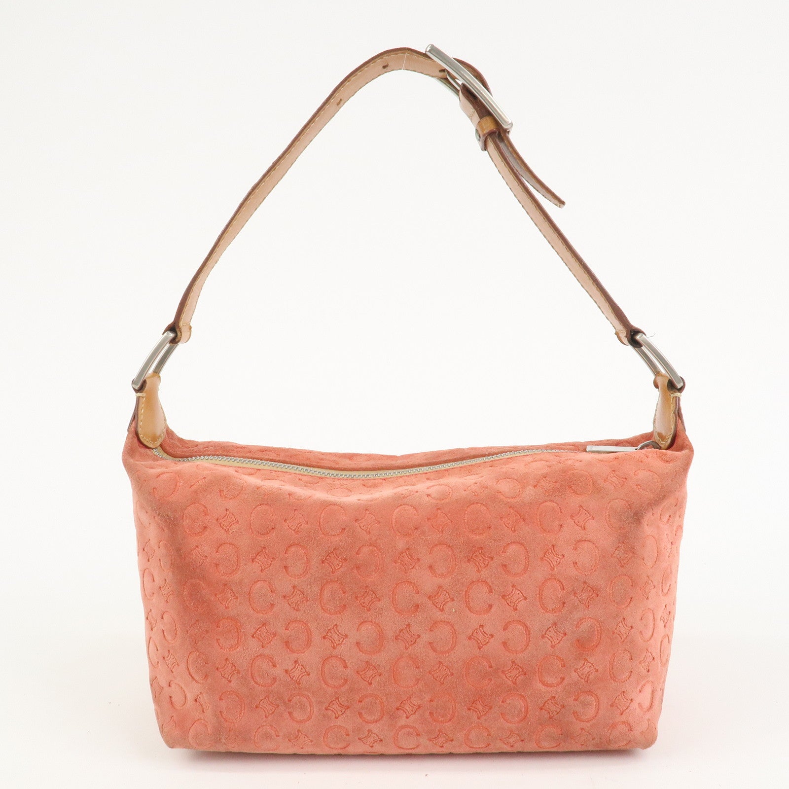 CELINE C Macadam Suede Shoulder Bag Hand Bag Red