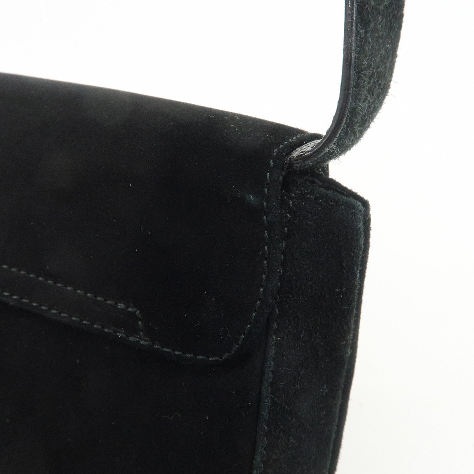 Ferragamo Gancini Suede Leather Shoulder Bag Hand Bag Black