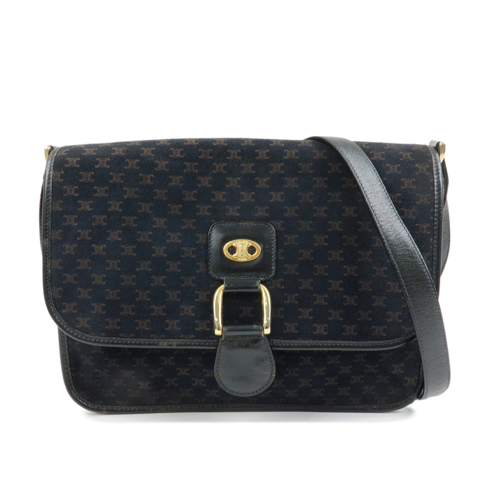 CELINE Macadam Suede Leather Shoulder Hand Bag Bag Navy