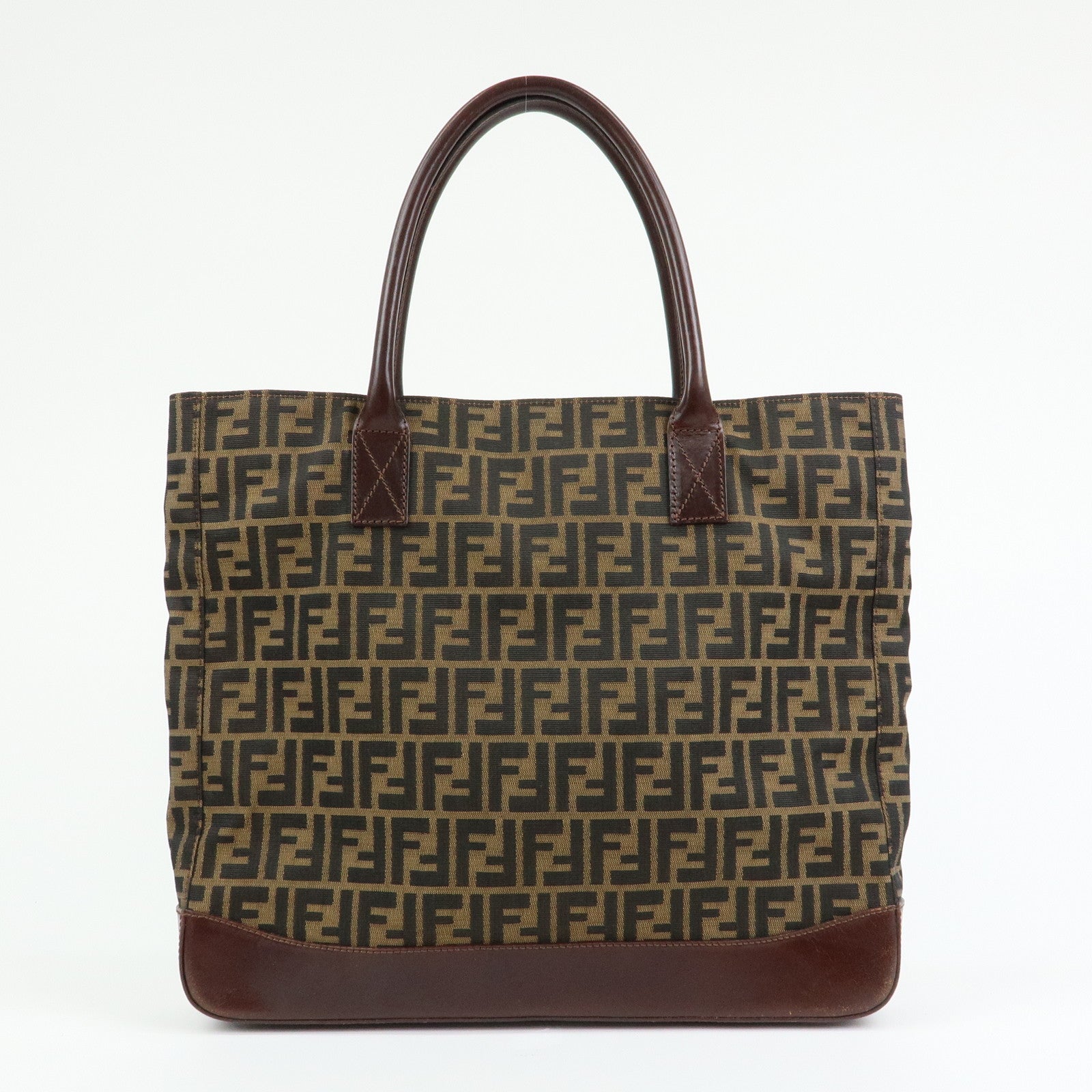 FENDI Zucca Canvas Leather Tote Bag Shoulder Bag Brown 16329