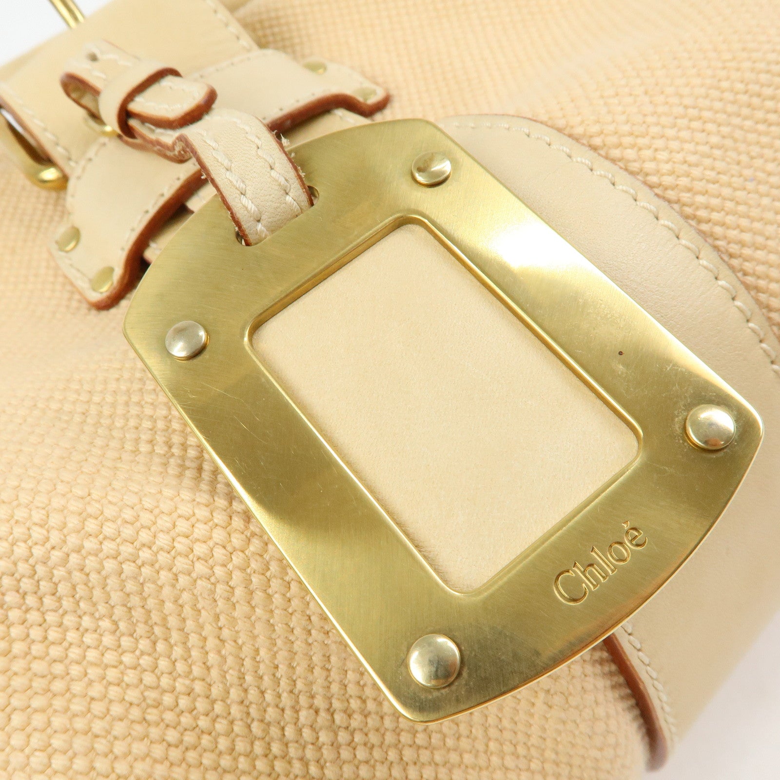 Chloe Cotton Leather Boston Bag Hand Bag Shoulder Bag Beige