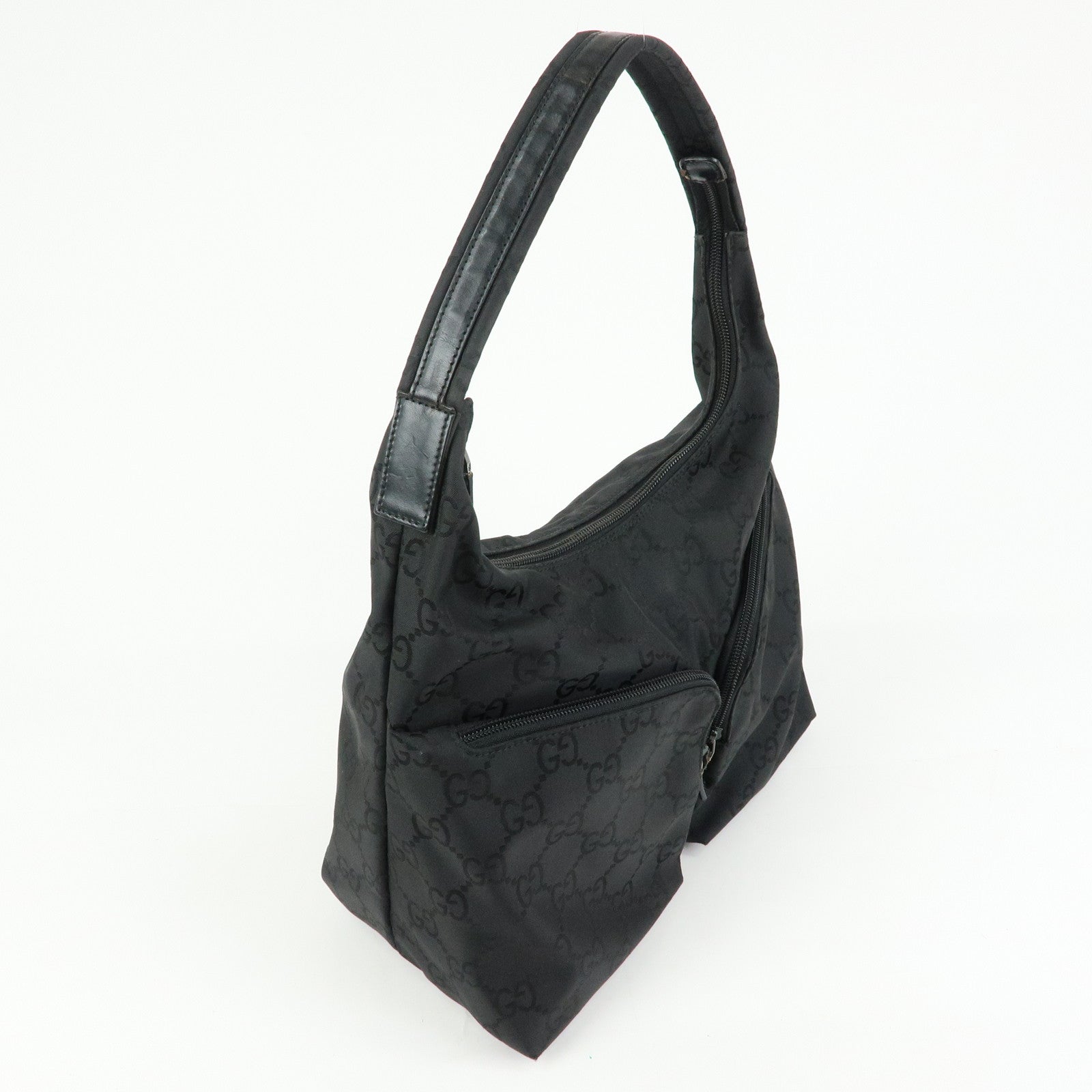 GUCCI Front Pocket GG Nylon Leather Shoulder Bag Black 001・3380