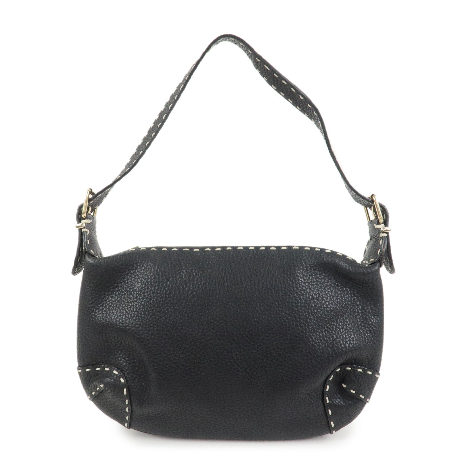 FENDI Selleria Logo Leather Shoulder Bag Hand Bag Black