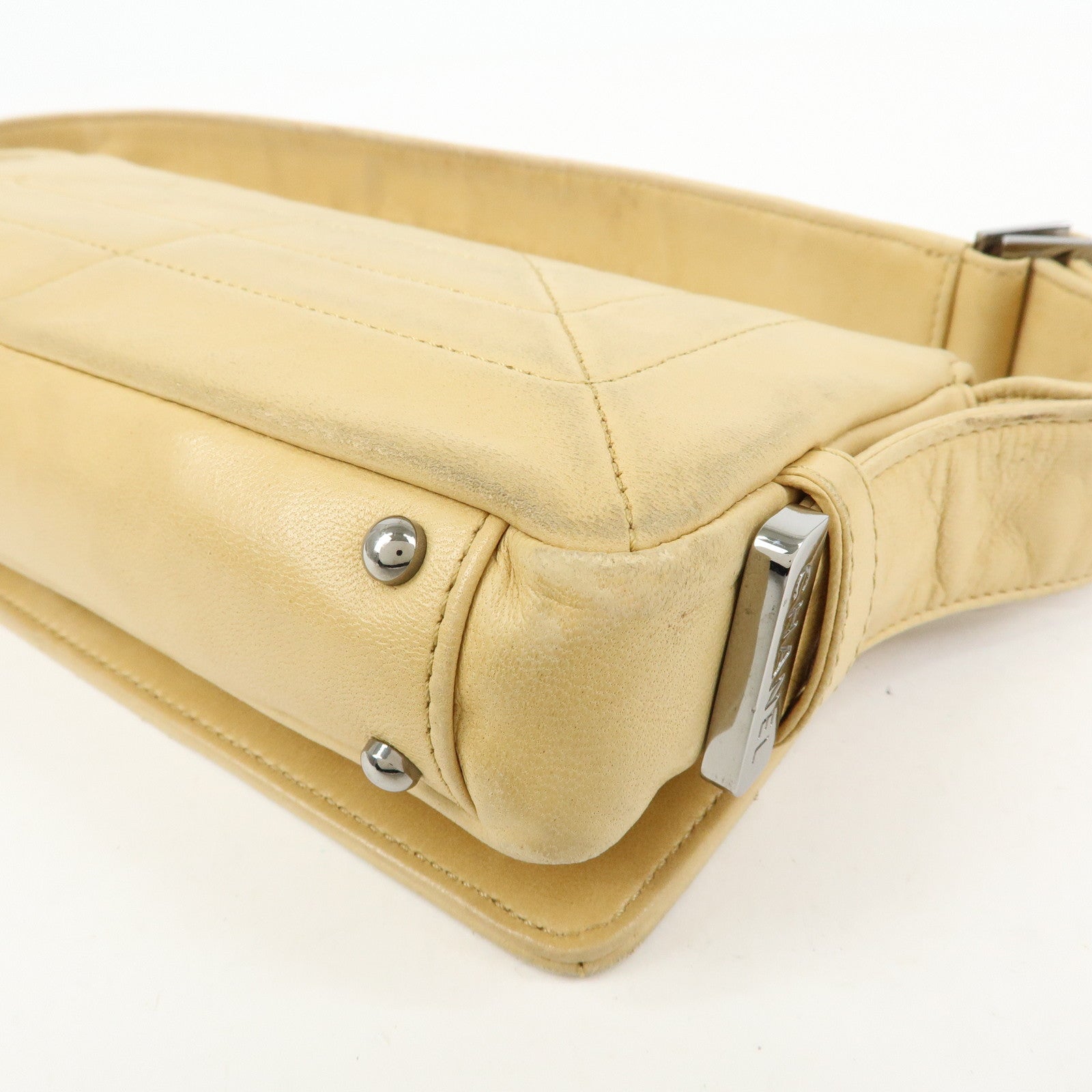 CHANEL Lamb Skin Shoulder Bag Hand Bag Beige