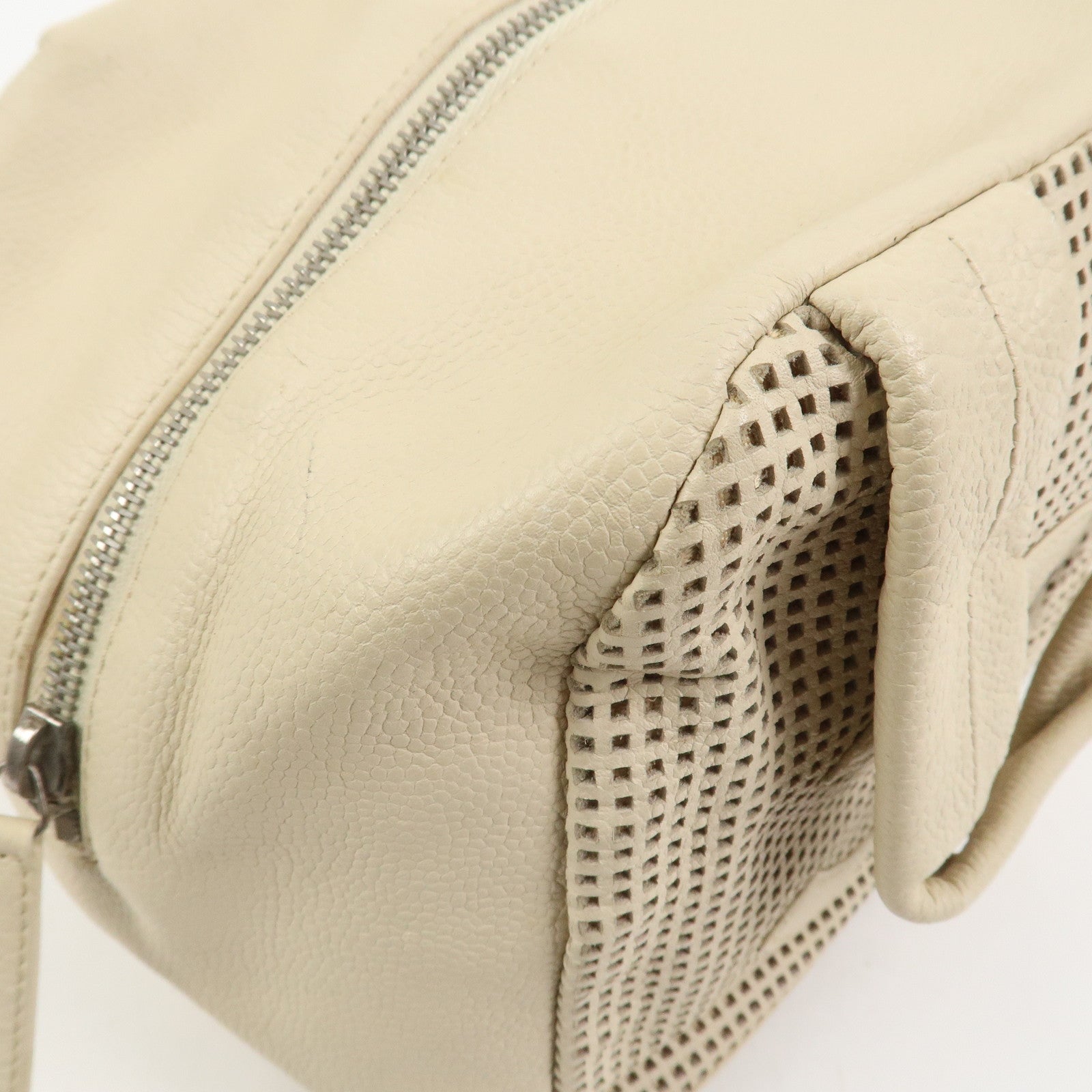 CHANEL Punching COCO Mark Caviarskin Hand Bag Beige