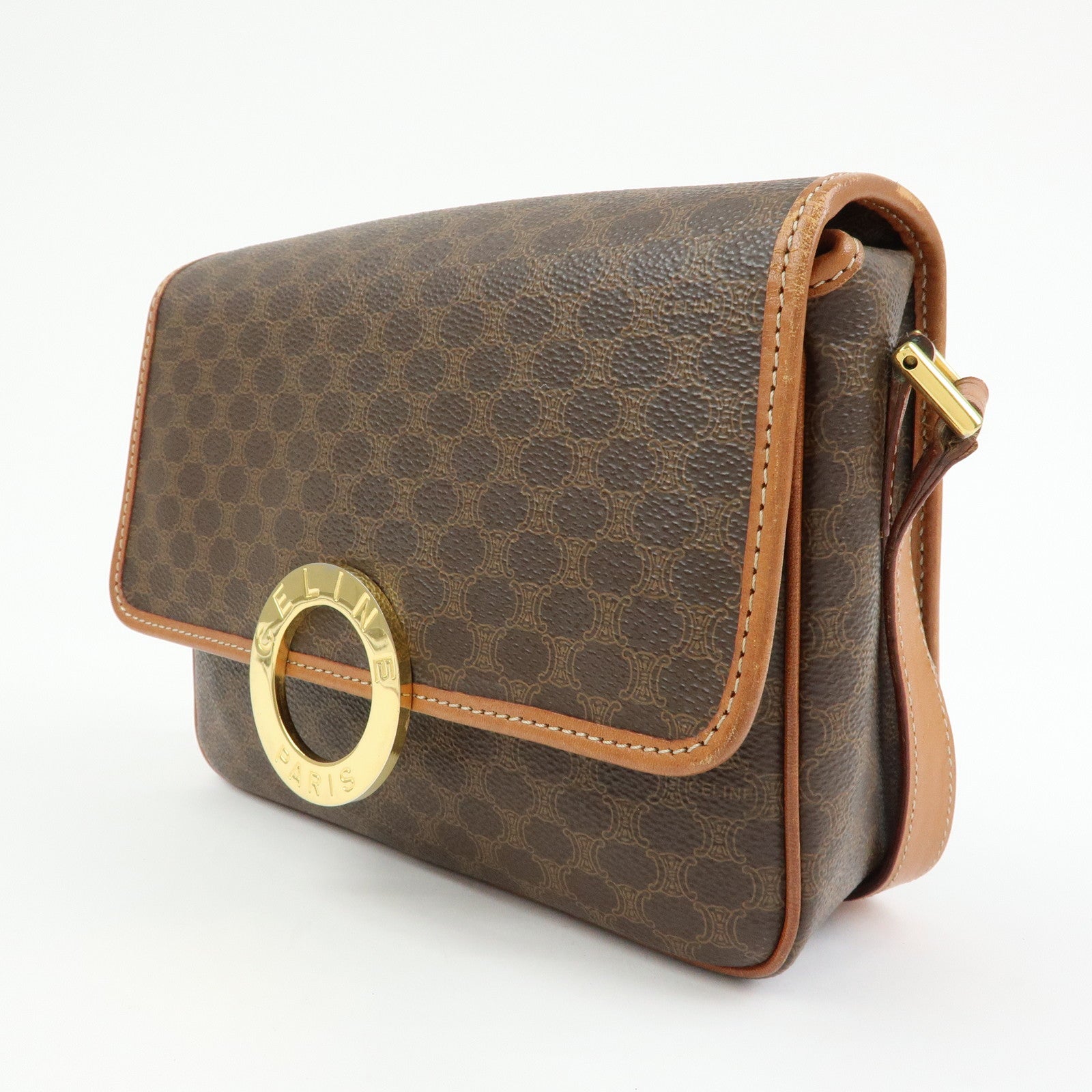 CELINE Trio PVC Leather Shoulder Bag Crossbody Bag Brown