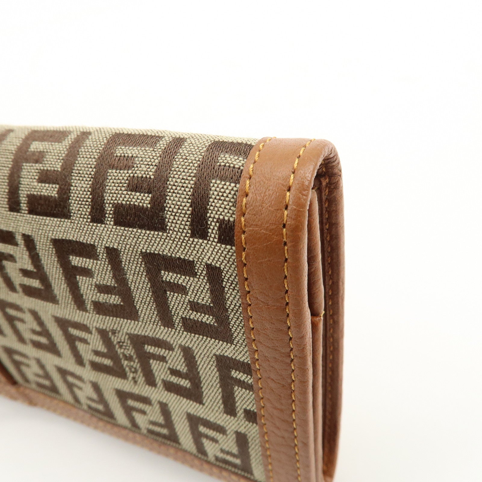FENDI Zucchino Canvas Long Flap Wallet Camel 8M0179