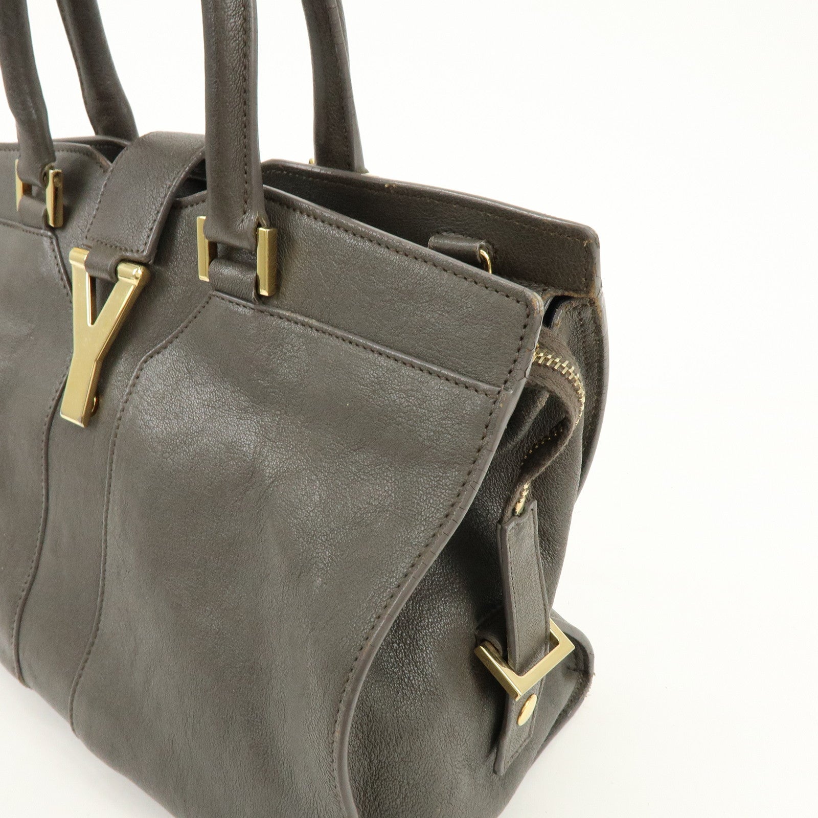SAINT LAURENT PARIS Cabas Chyc Leather 2WAY Bag Gray 370699
