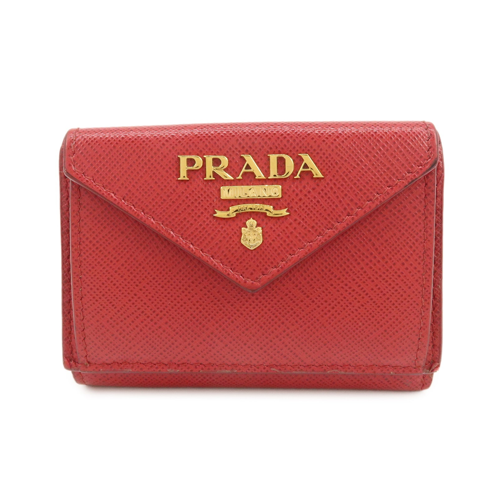 PRADA Saffiano Leather Tri-fold Compact Wallet Red 1MH021