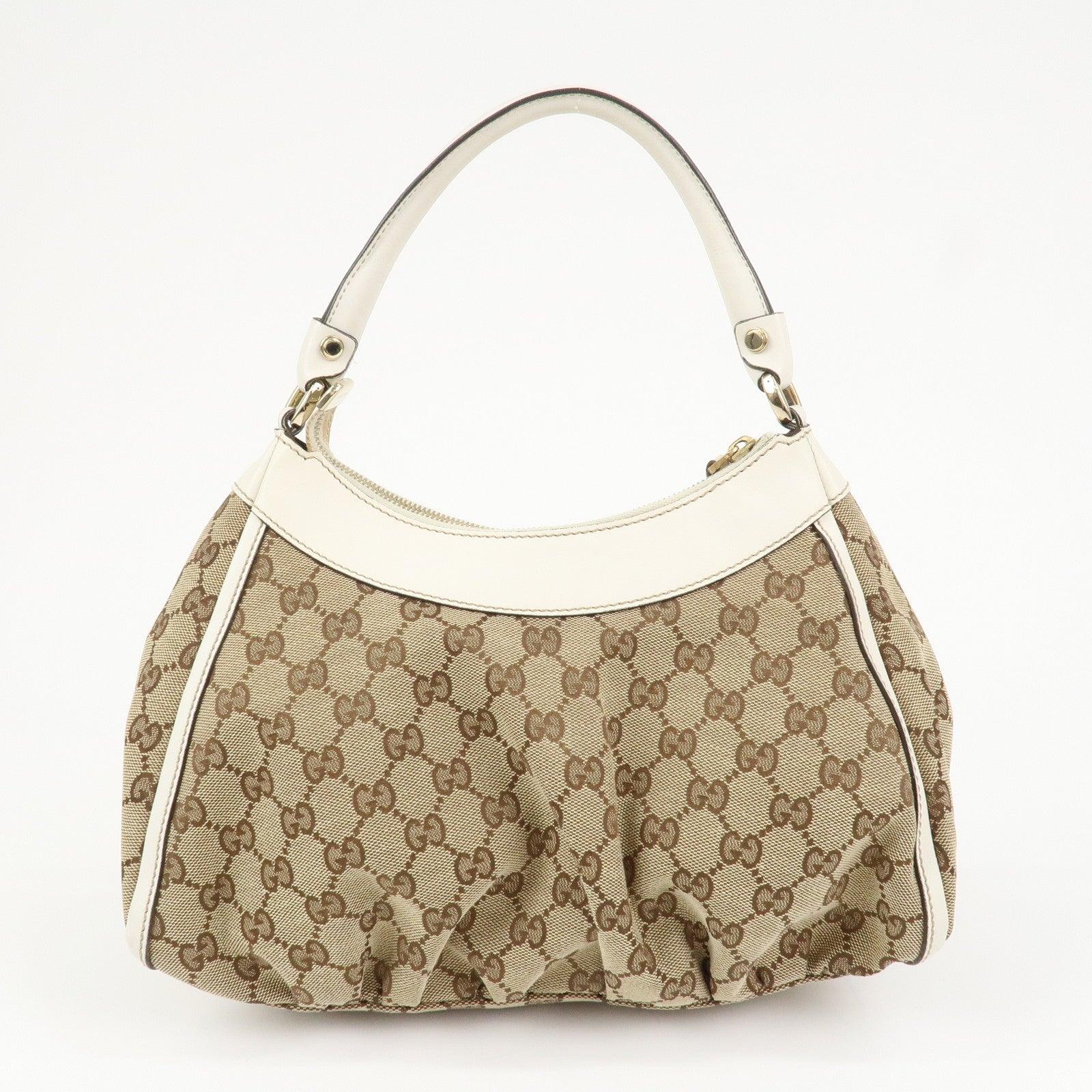 GUCCI Abbey GG Canvas Leather Shoulder Bag Beige White 190525