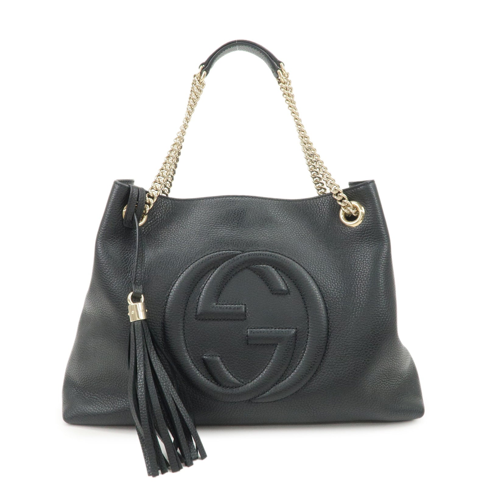GUCCI SOHO Interlocking G Leather Chain Shoulder Bag Black 536196