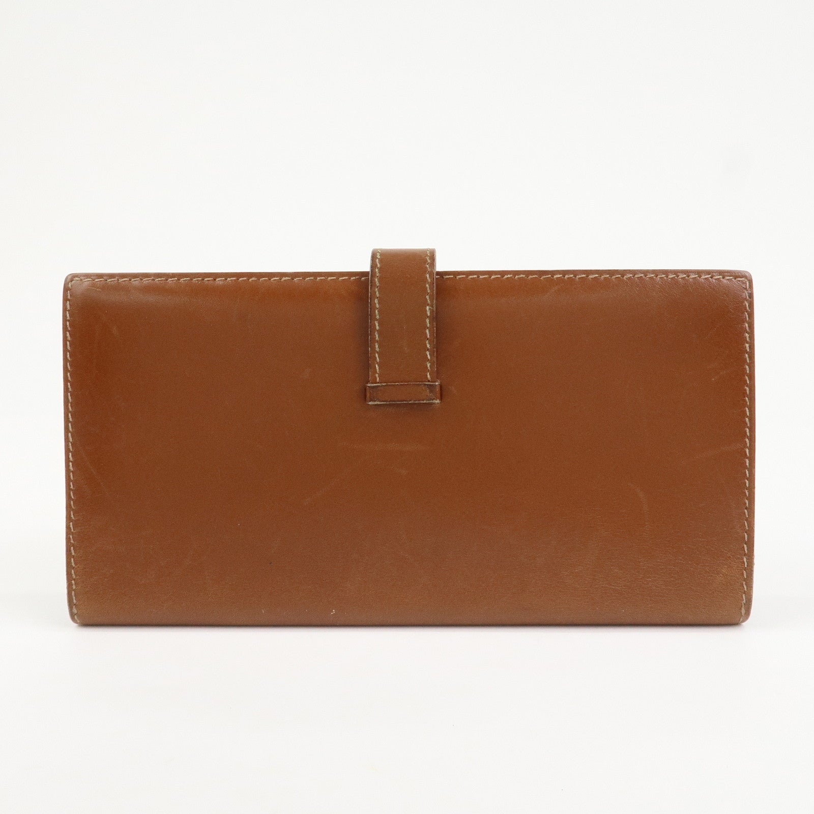 HERMES Bearn Classic Box Calf □O Stamped Bi-Fold Long Wallet Brown