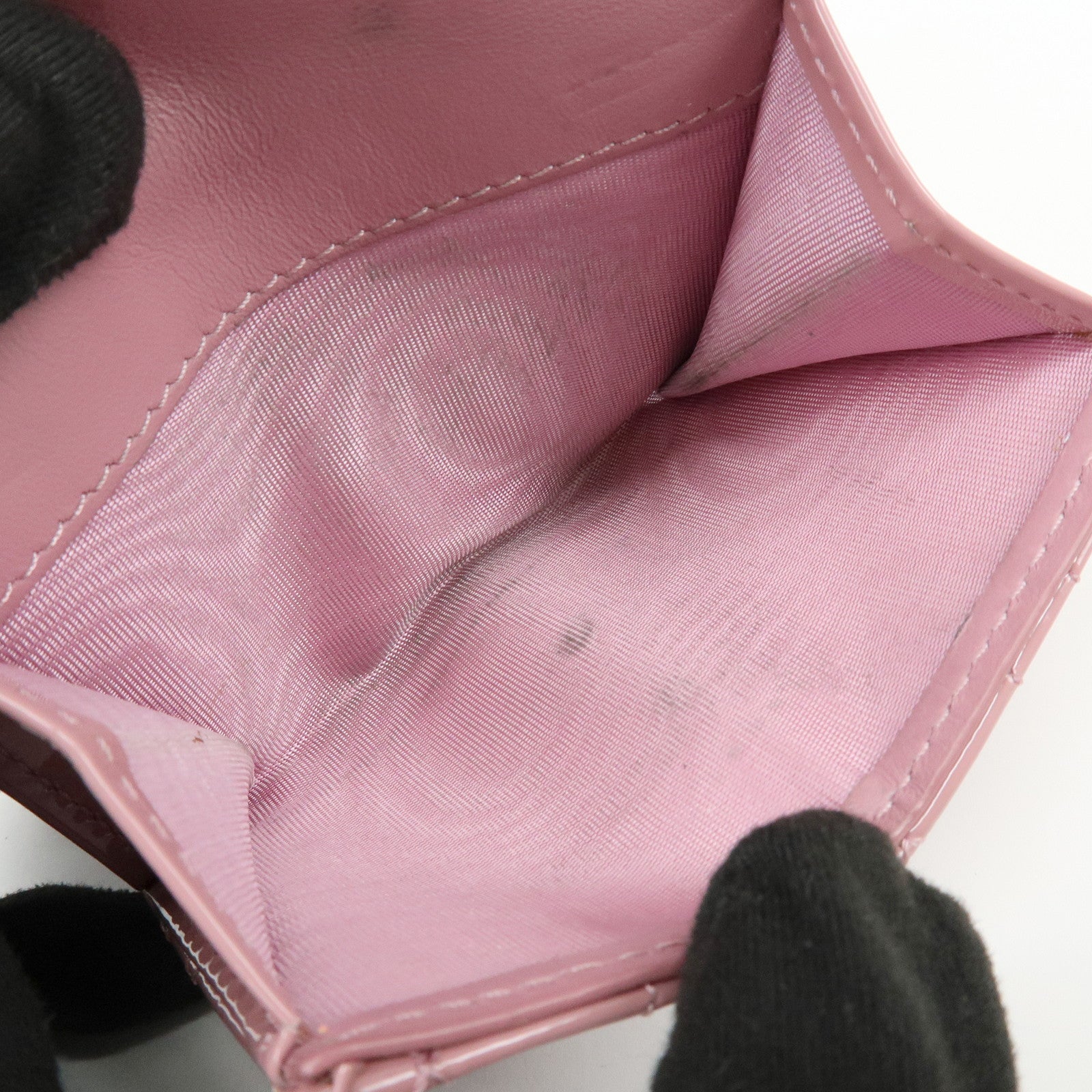 Christian Dior Cannage Patent Leather Bi-fold Compact Wallet Pink