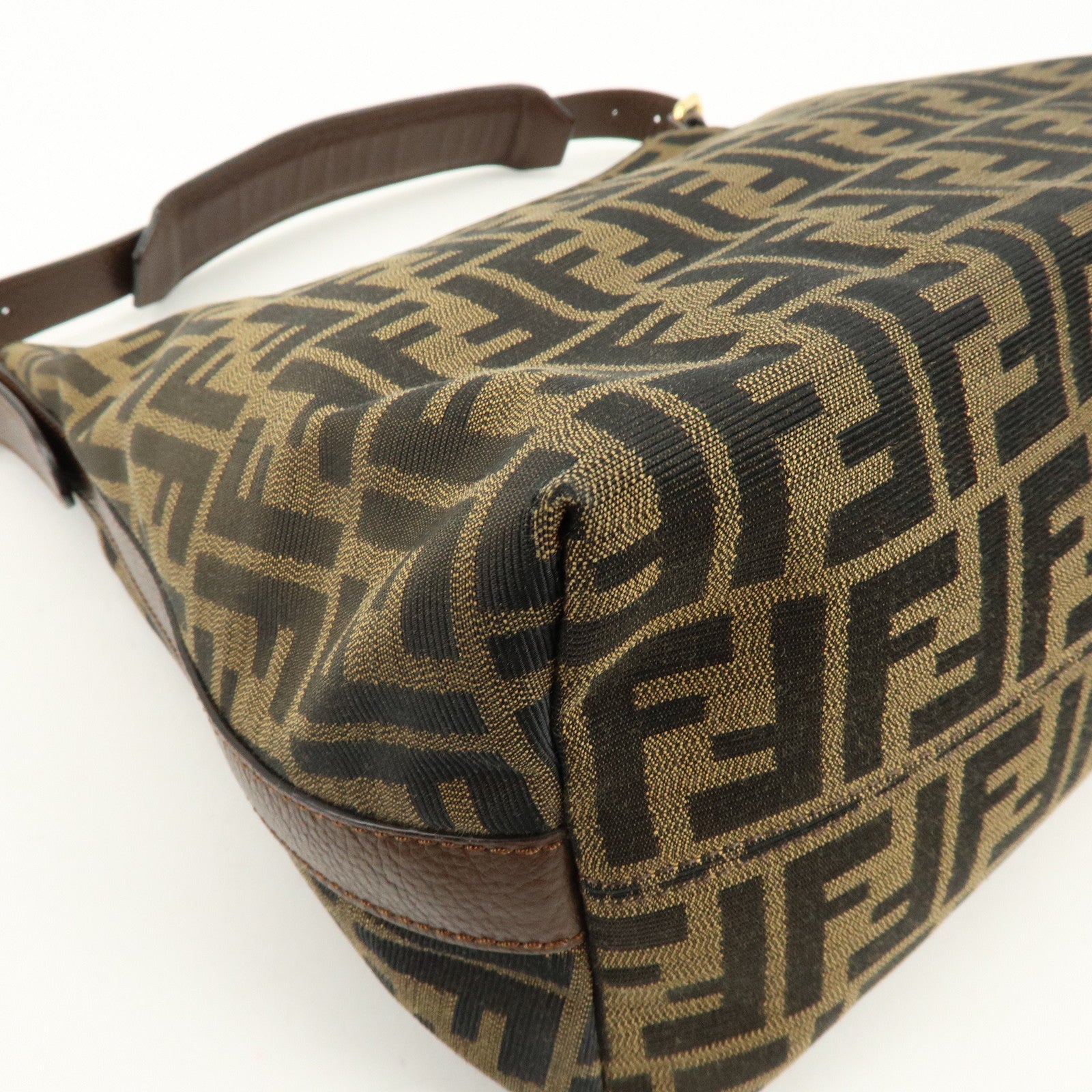 FENDI Zucca Canvas Leather Shoulder Bag Black Brown 8BR698