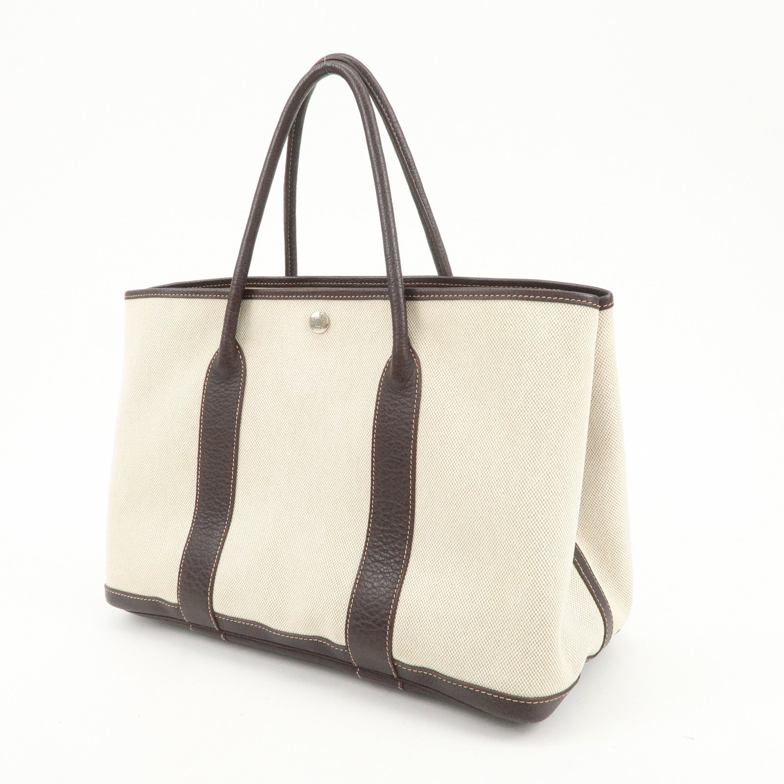 HERMES Garden Party Toile H Leather Tote Bag Hand Bag Natural