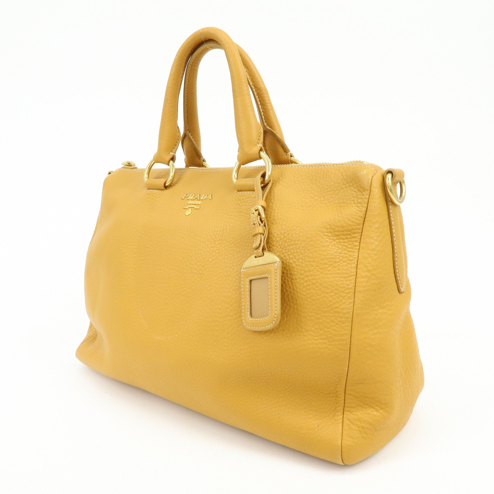 PRADA Triangle Logo Leather 2Way Bag Hand Bag Shoulder Bag BL0778