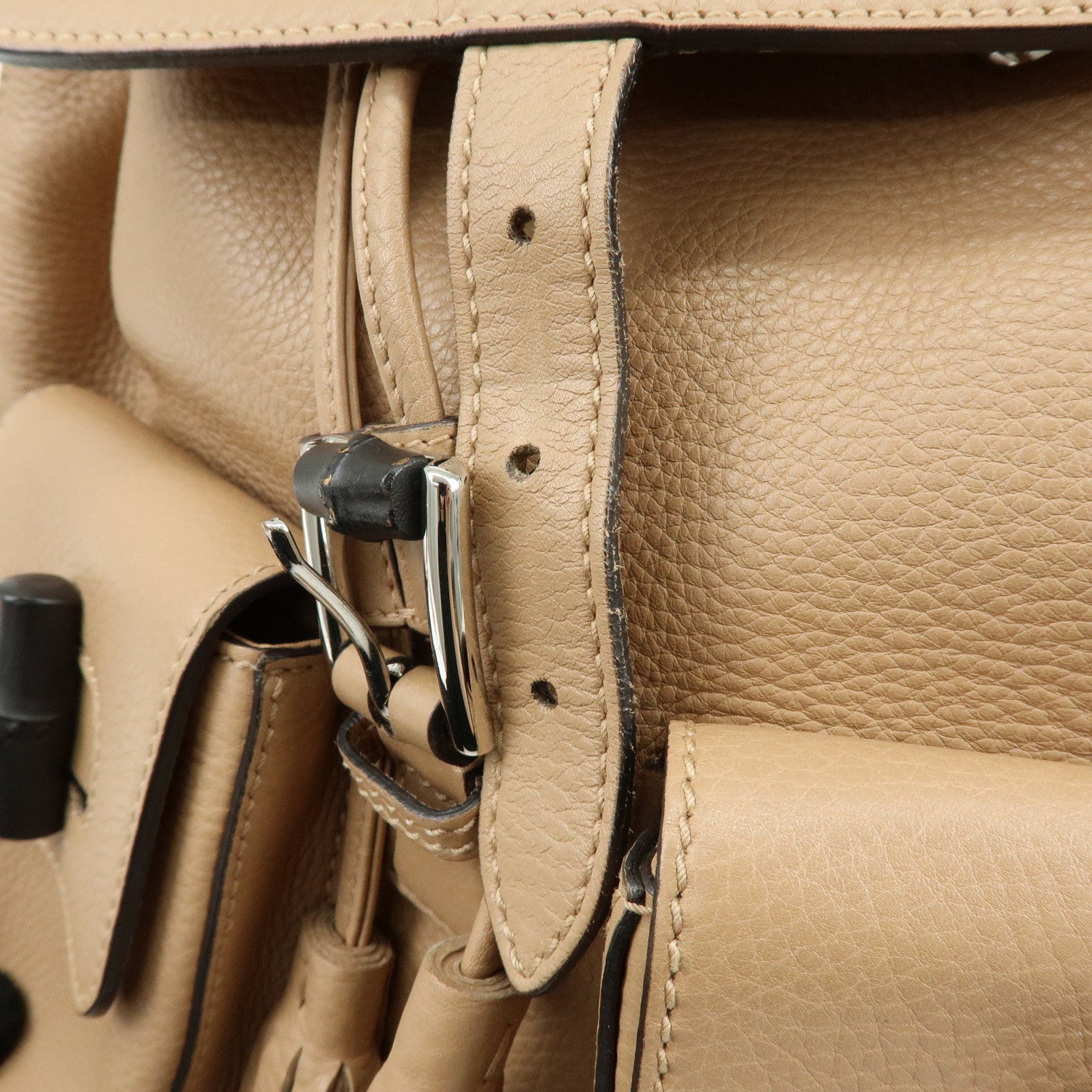 GUCCI Bamboo Leather Tassel Backpack Rucksack Pink Beige 370833