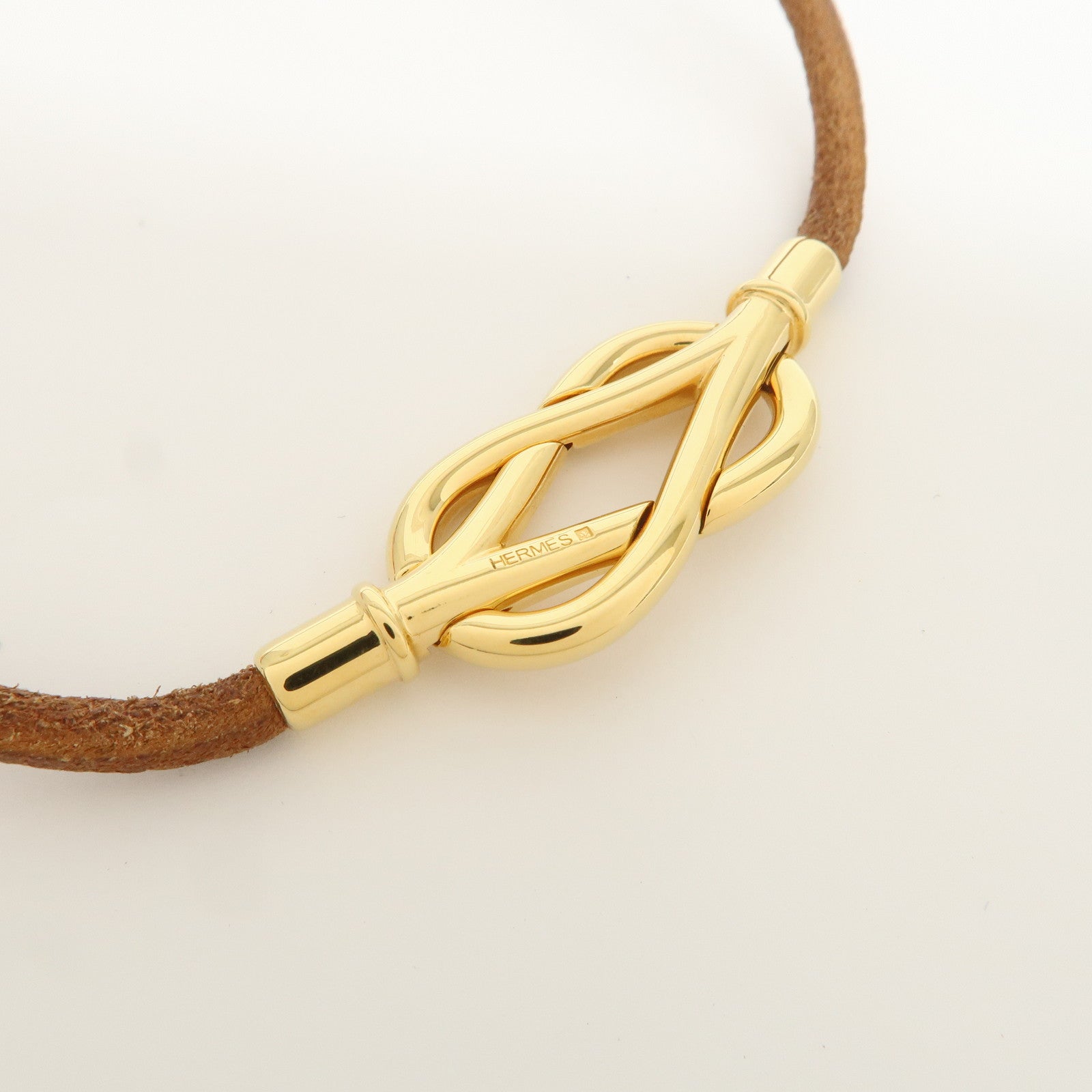 HERMES Leather Double Tour Atame Metal Bracelet Choker Brown