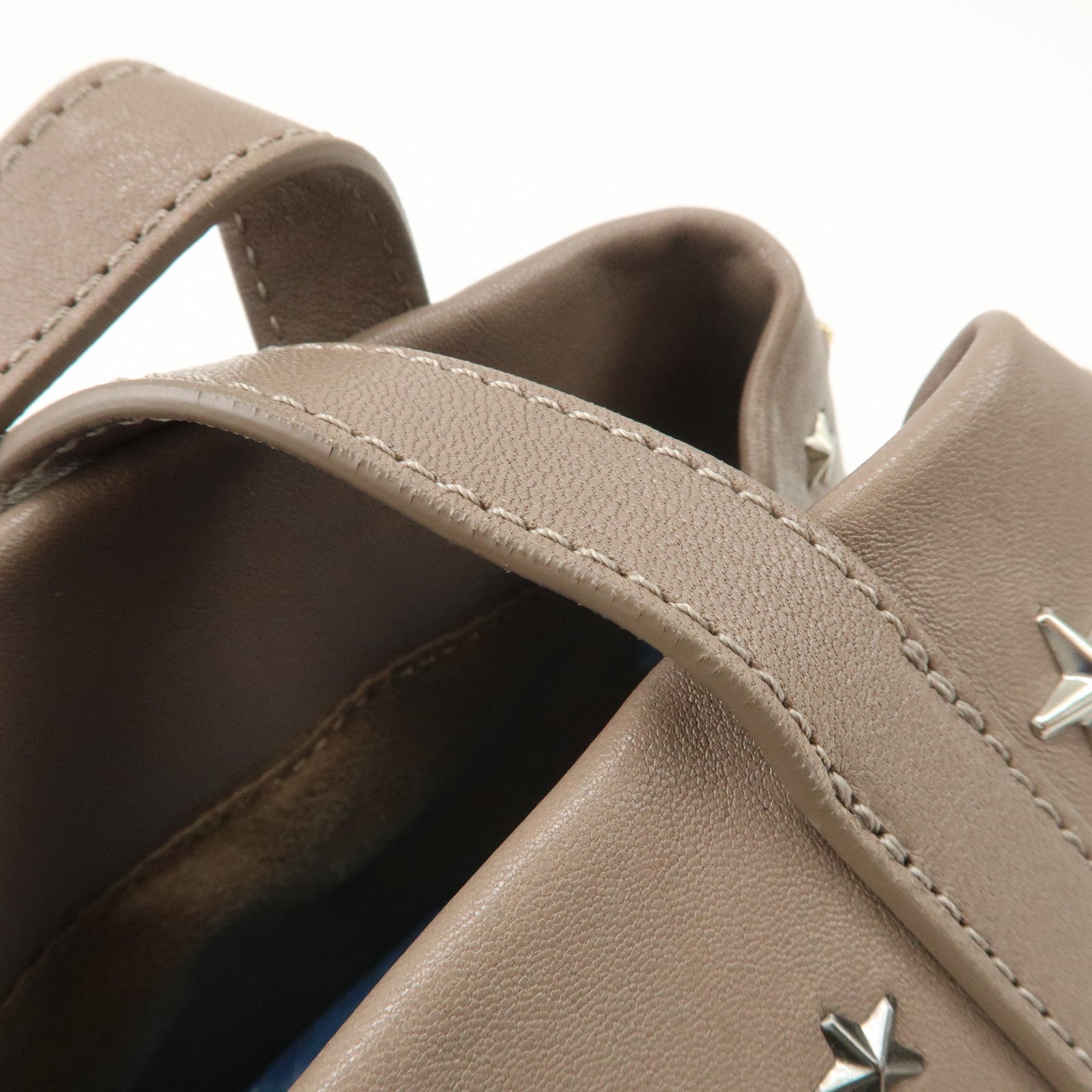 JIMMY CHOO Leather Star Studs Hand Bag Greige Used