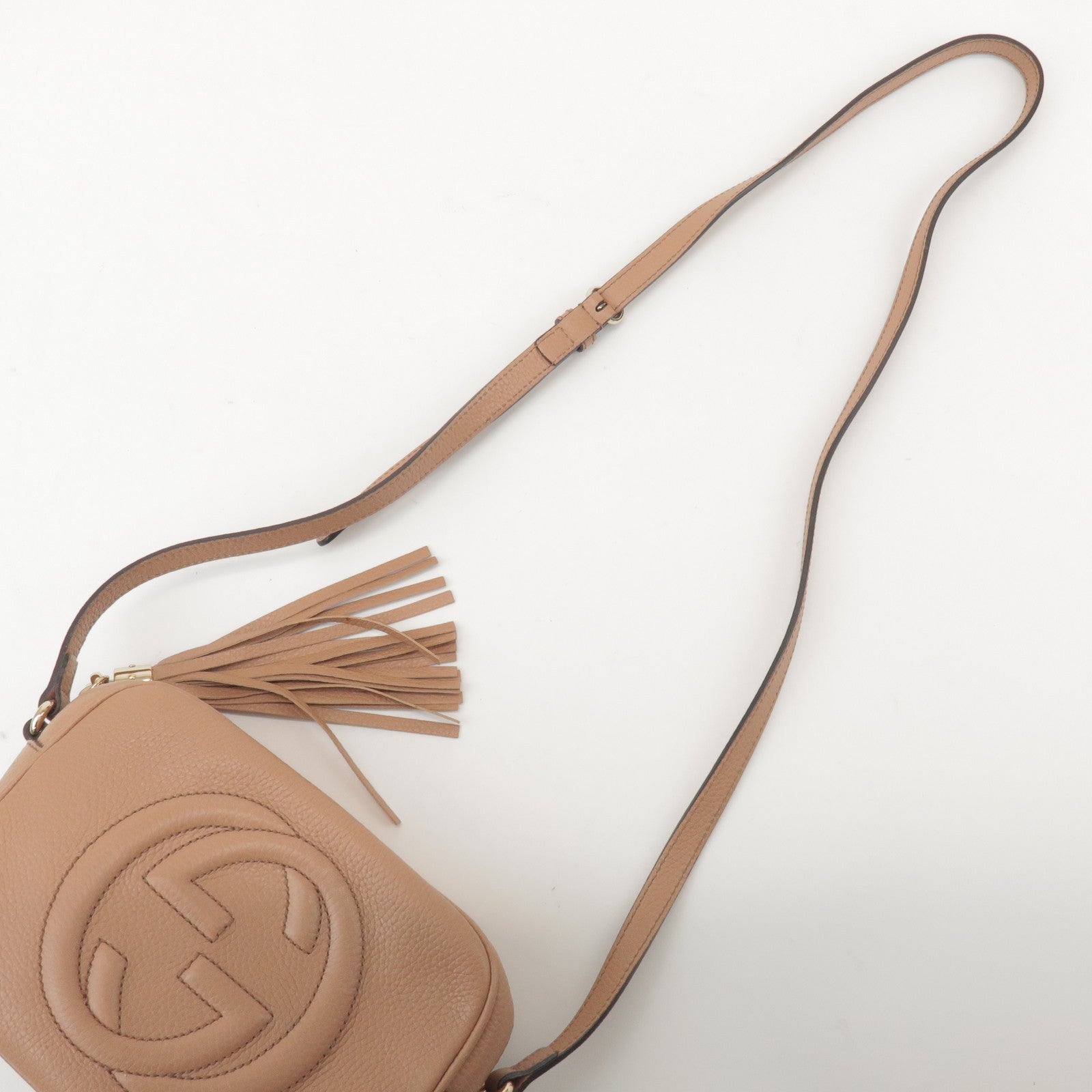 GUCCI SOHO Interlocking G Leather Shoulder Bag Beige 308364