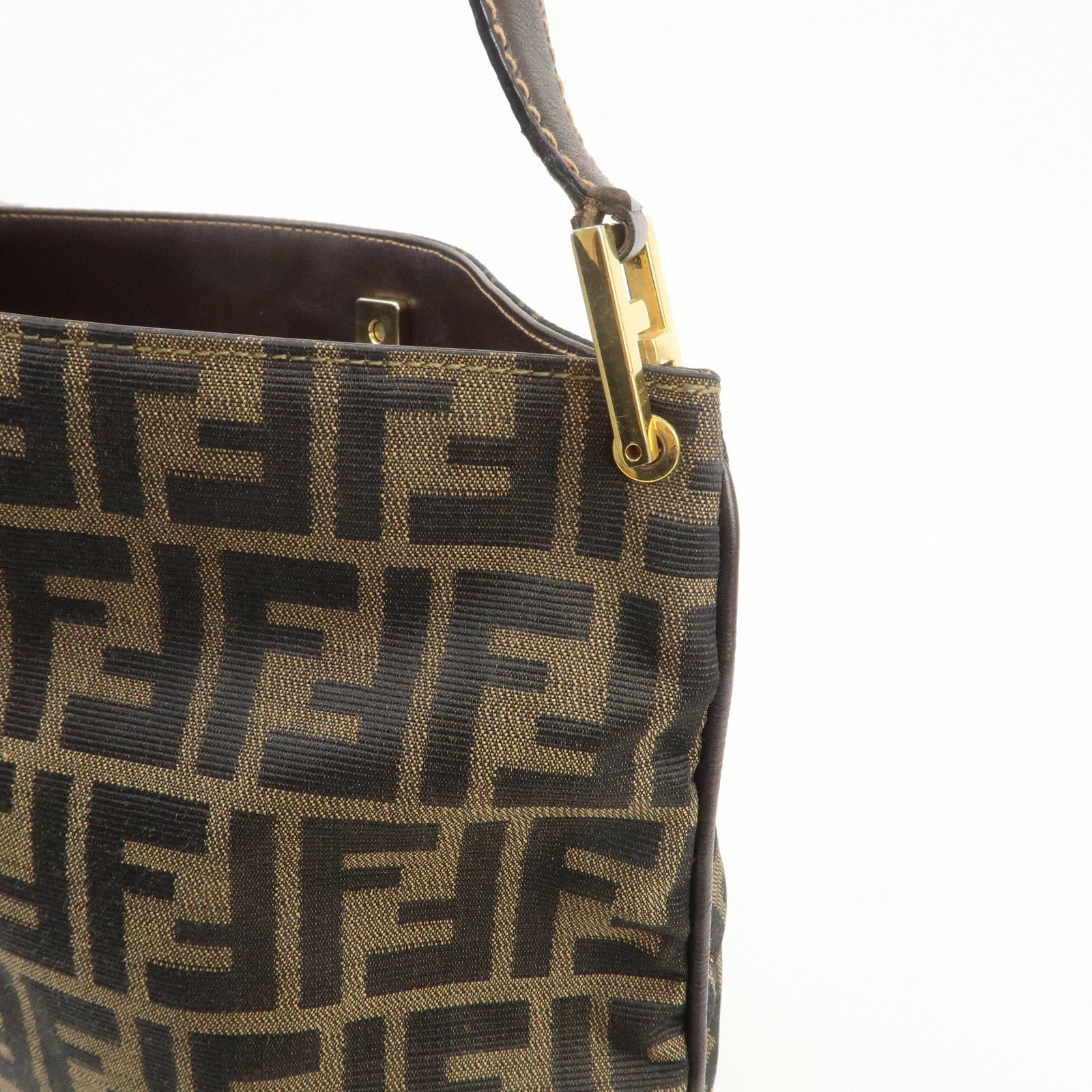 FENDI Zucca Canvas Leather Shoulder Bag Hand Bag Brown Black 15082
