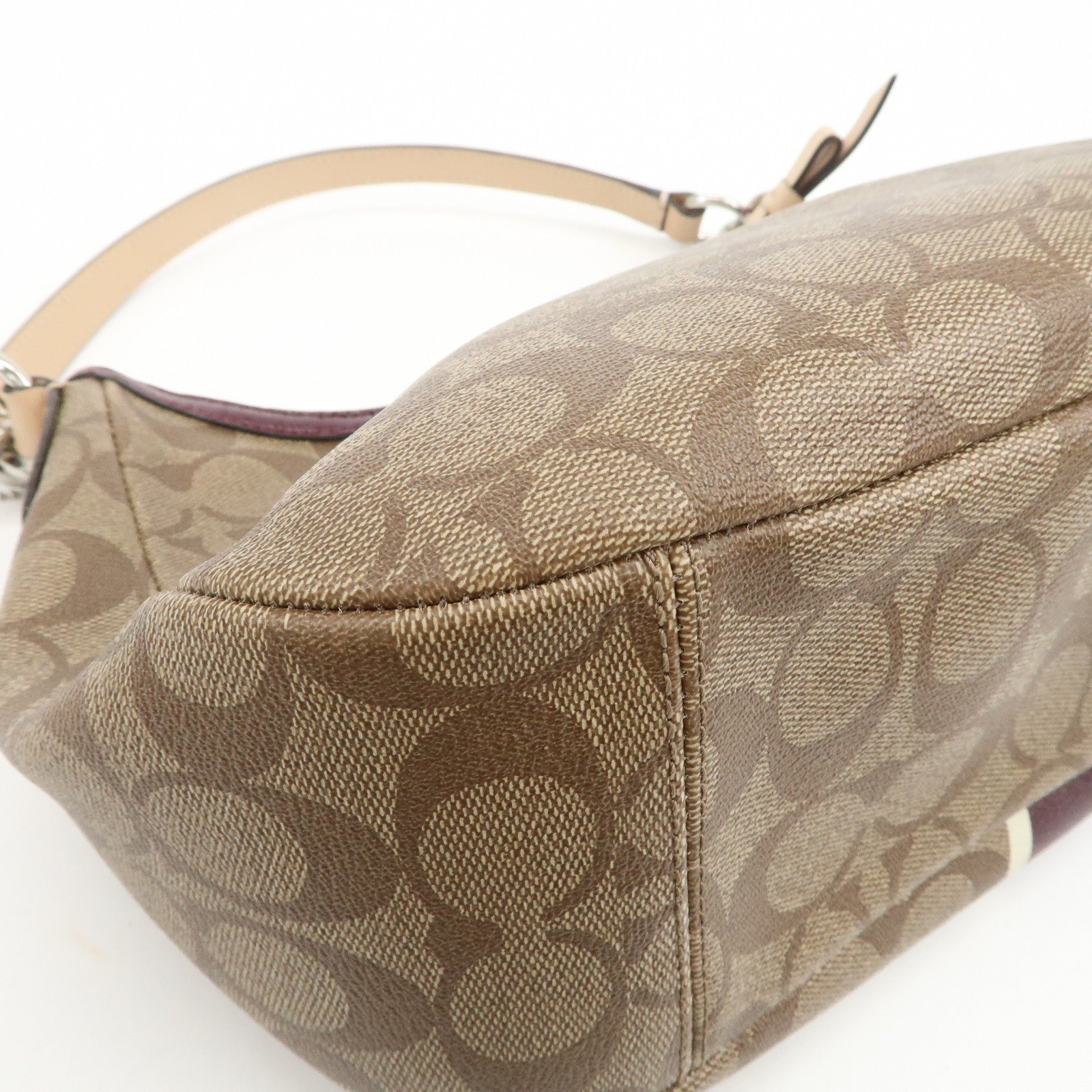 COACH Signature PVC Patent Leather 2Way Shoulder Bag Hand Bag Beige