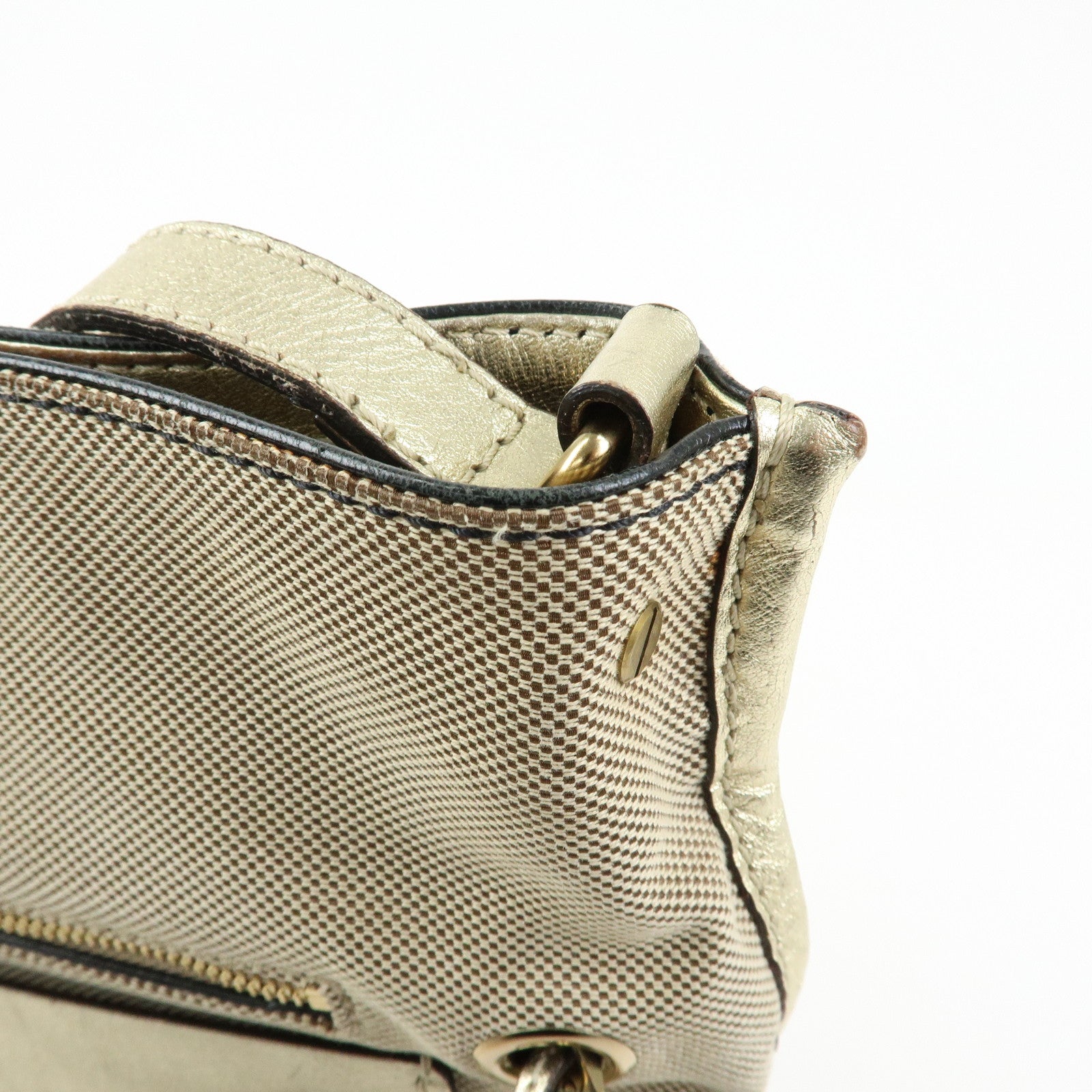 Chloe Harley Canvas Leather Shoulder Bag Crossbody Bag Beige Gold