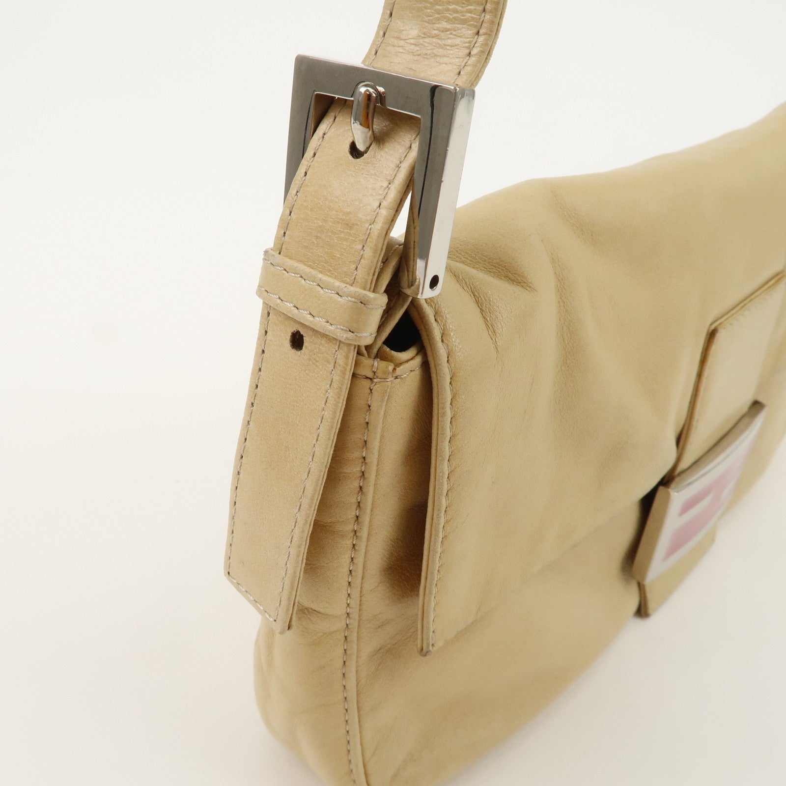 FENDI Mamma Baguette Leather Shoulder Bag Hand Bag Ivory 26424