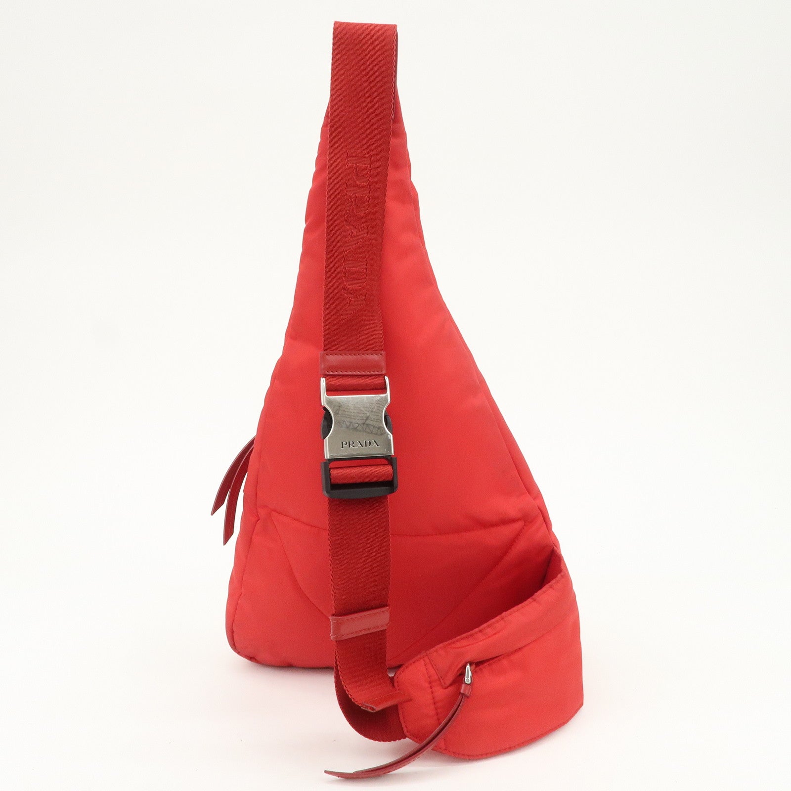 PRADA Triangle Logo Re-Nylon Leather Body Bag Red 2VZ092