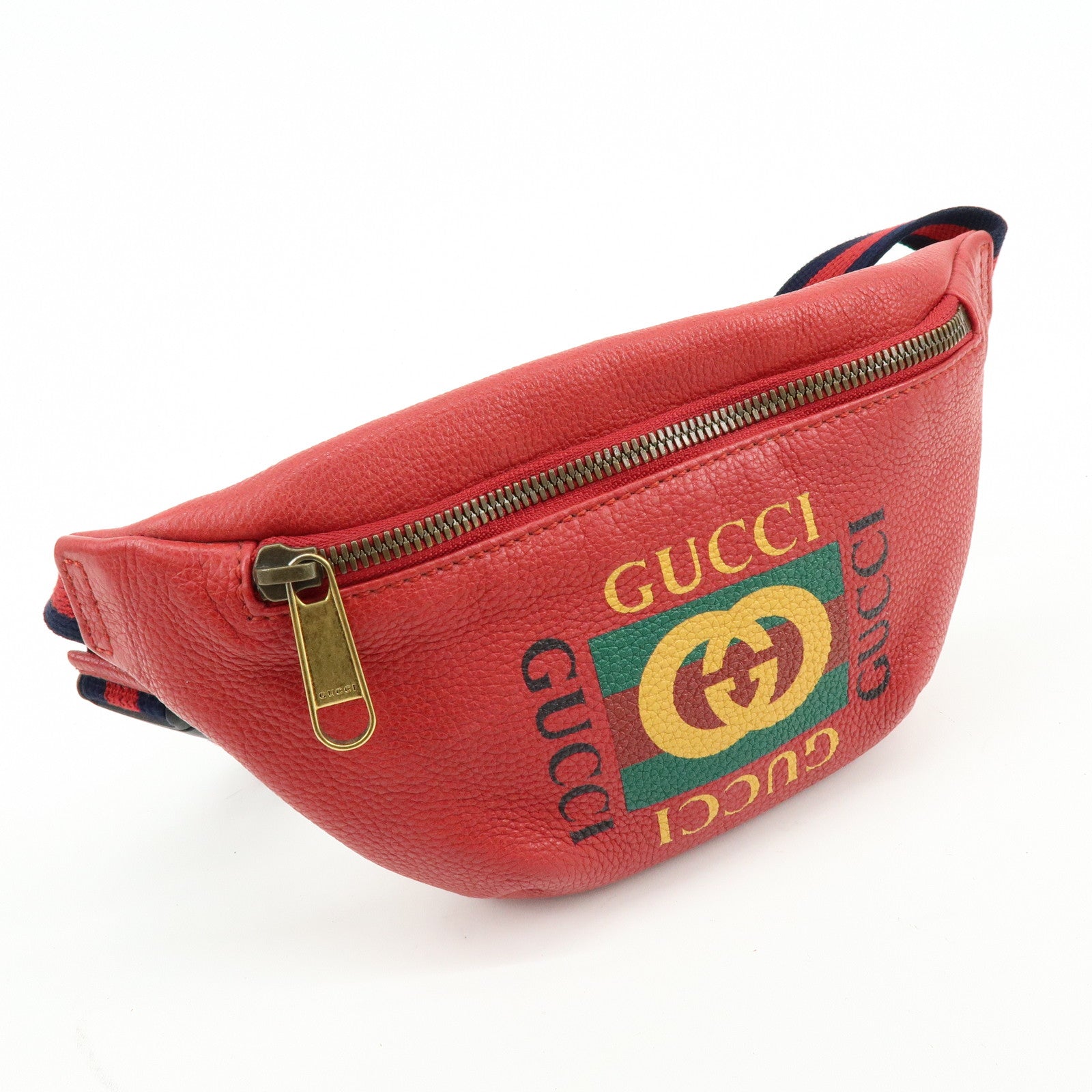 GUCCI Sherry Leather Waist Pouch Body Bag Red 527792