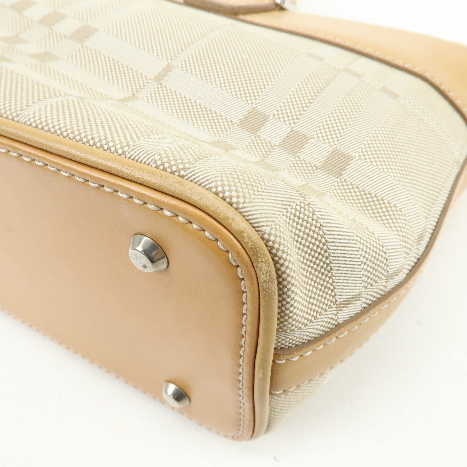 BURBERRY Canvas Leather Hand Bag Tote Bag Beige Light Beige